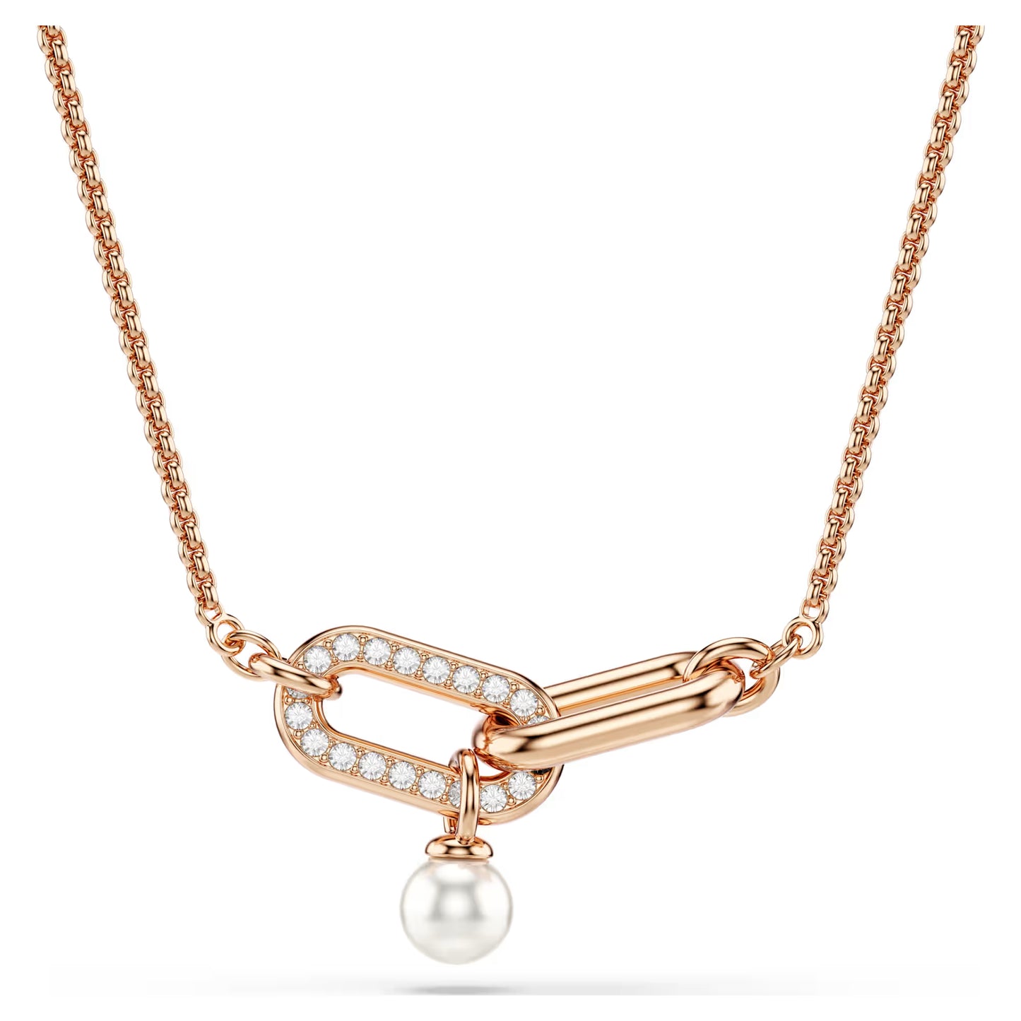 Constella pendant, Crystal pearl, Round cut, White, Rose gold-tone plated