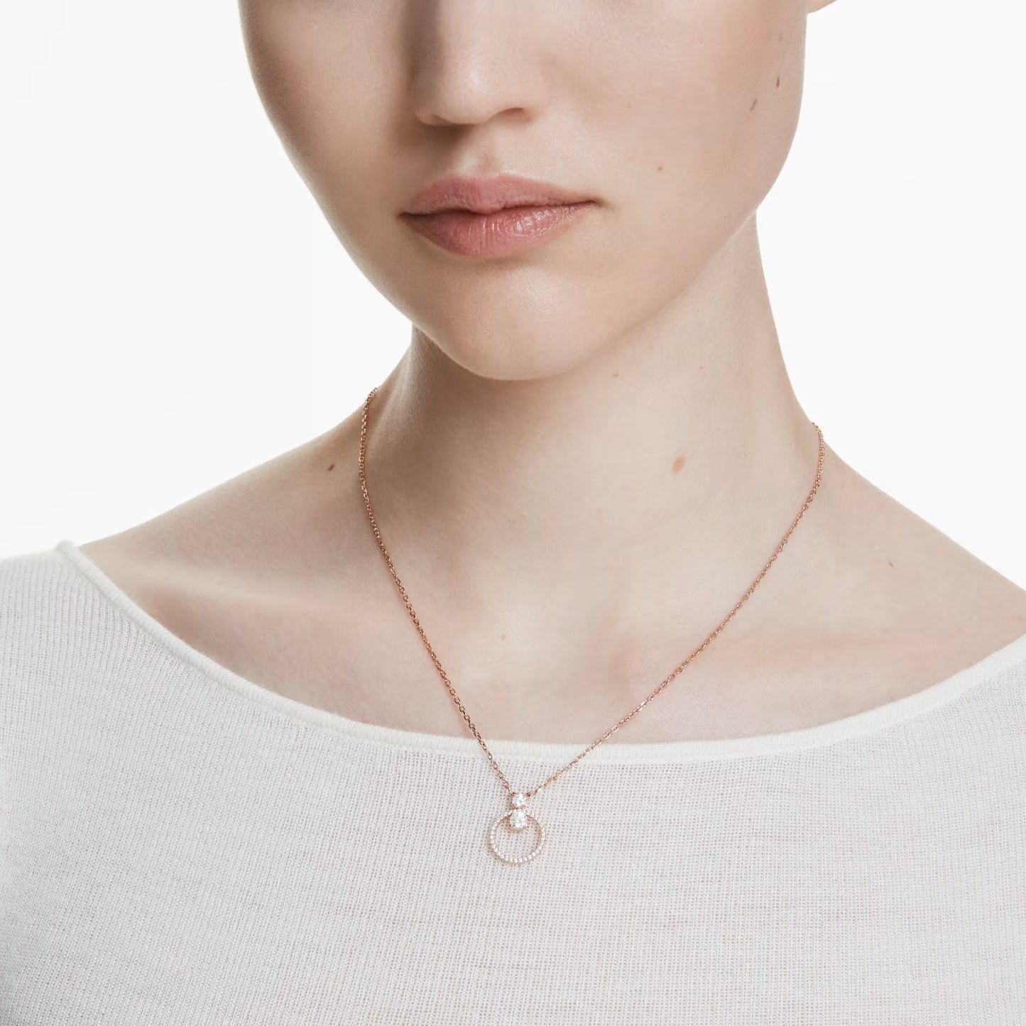 Constella pendant, Pavé, Round cut, White, Rose