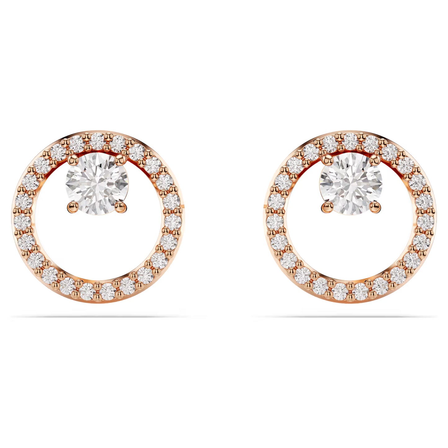 Constella stud earrings, Round cut, White, Rose