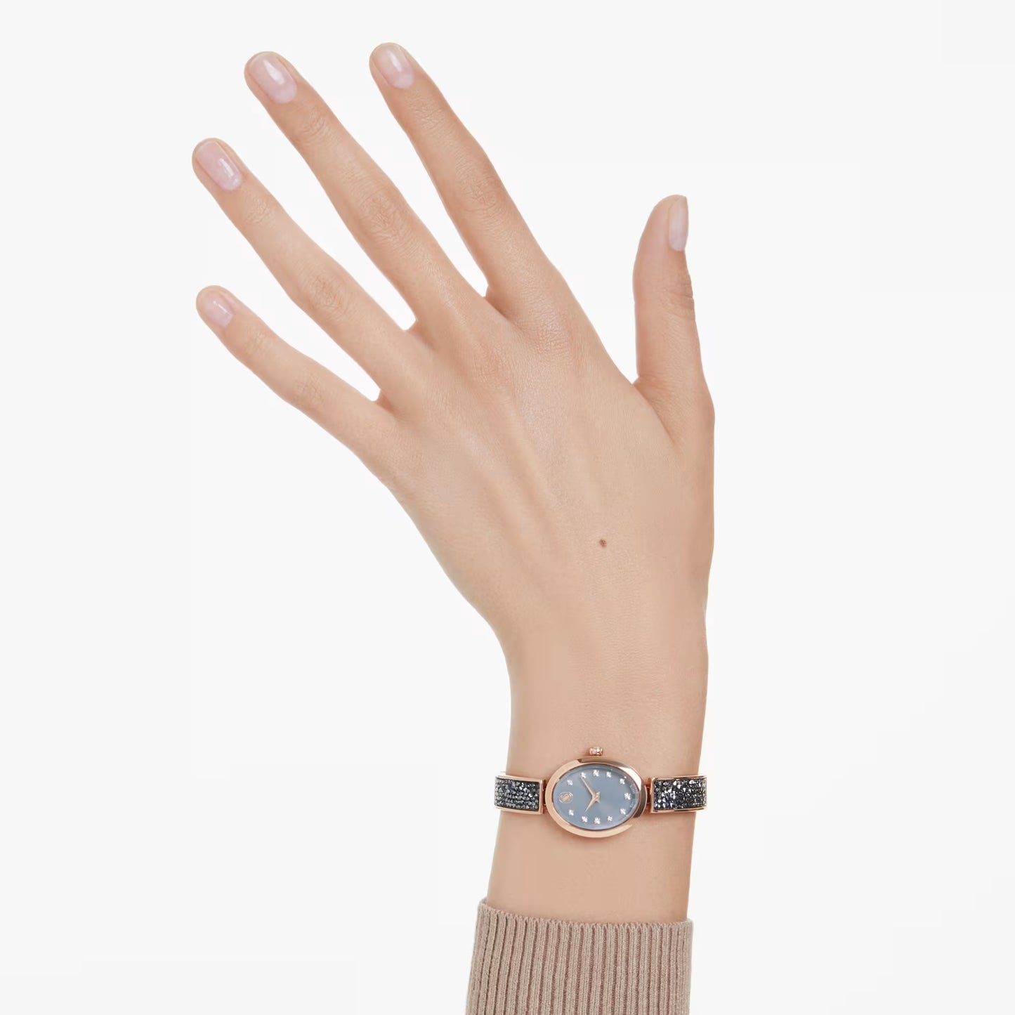 Crystal Rock Oval watch, Swiss Made, Crystal bracelet, Grey, Rose gold-tone finish