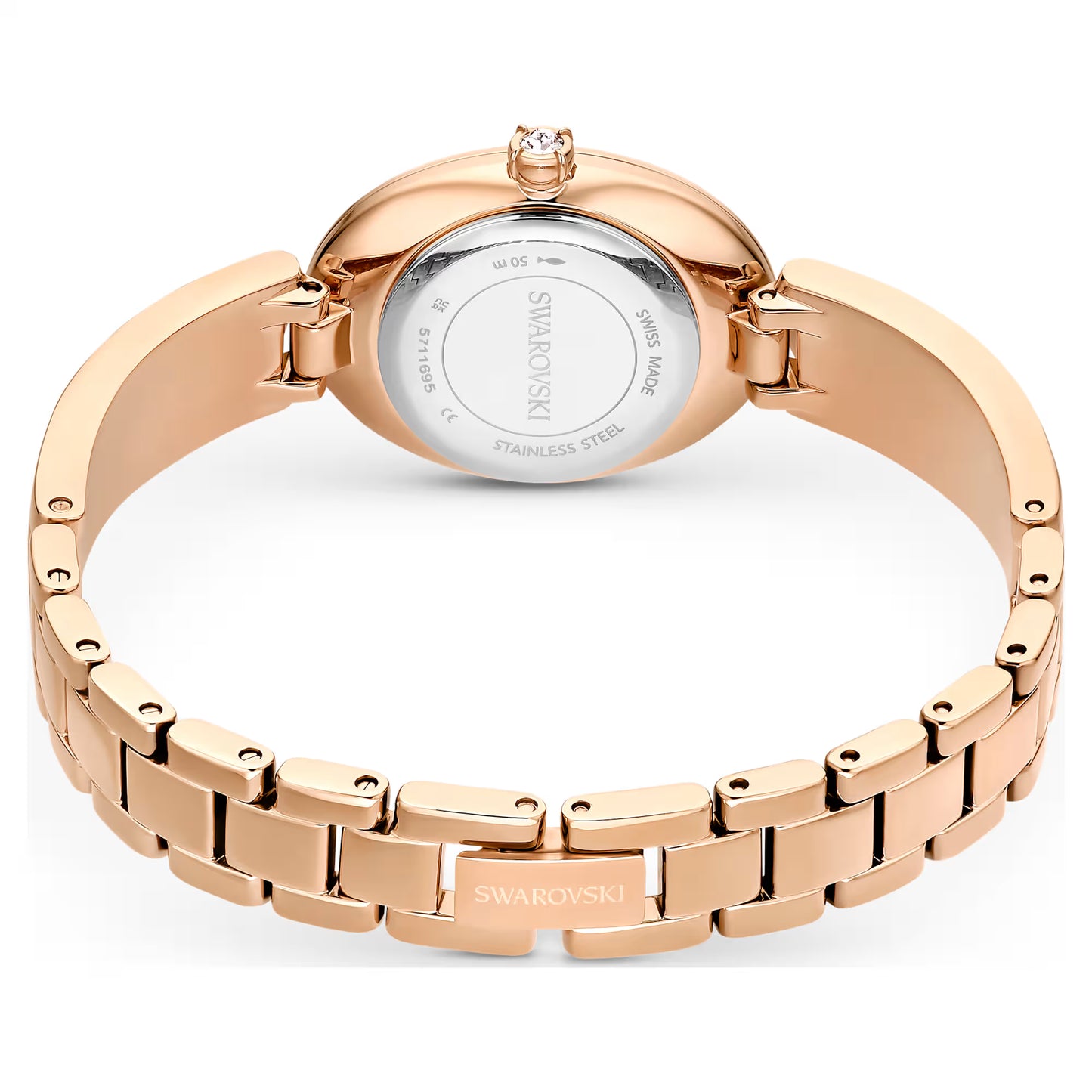 Crystal Rock Oval watch, Swiss Made, Crystal bracelet, Grey, Rose gold-tone finish