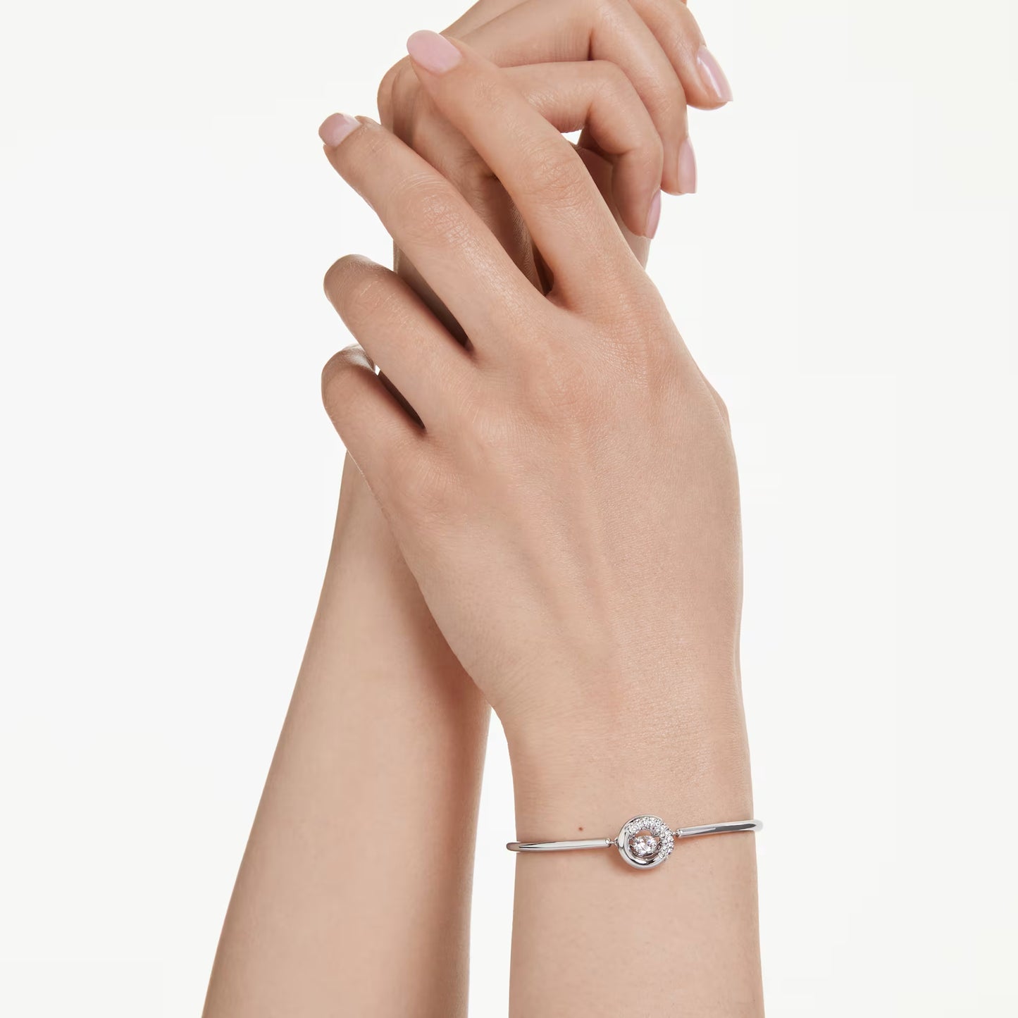 Dextera bangle, Round cut, White, Rhodium plated