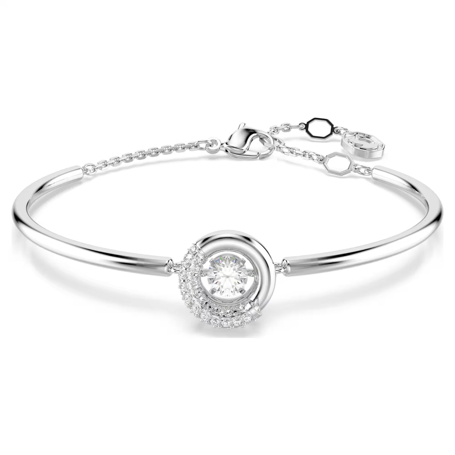 Dextera bangle, Round cut, White, Rhodium plated
