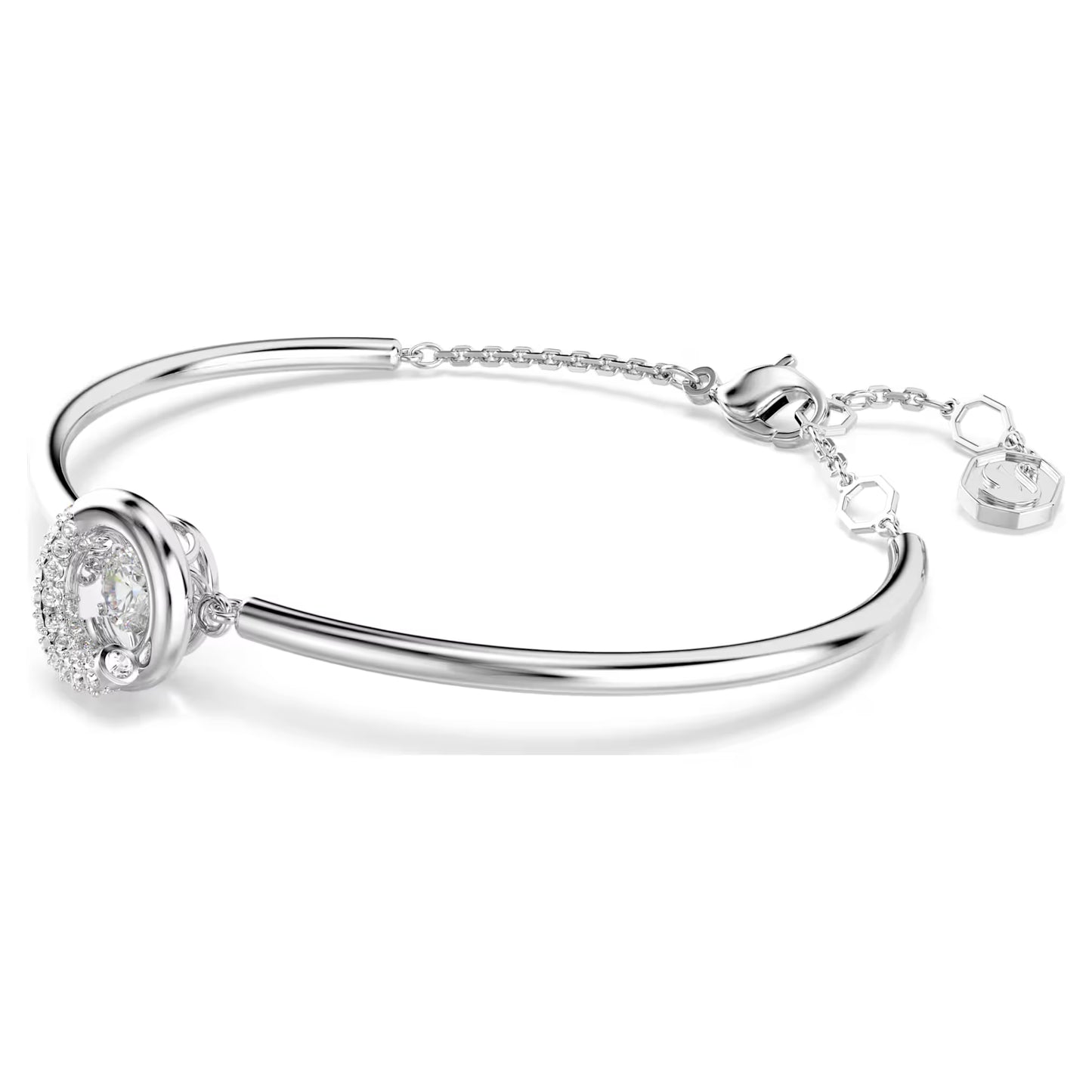 Dextera bangle, Round cut, White, Rhodium plated
