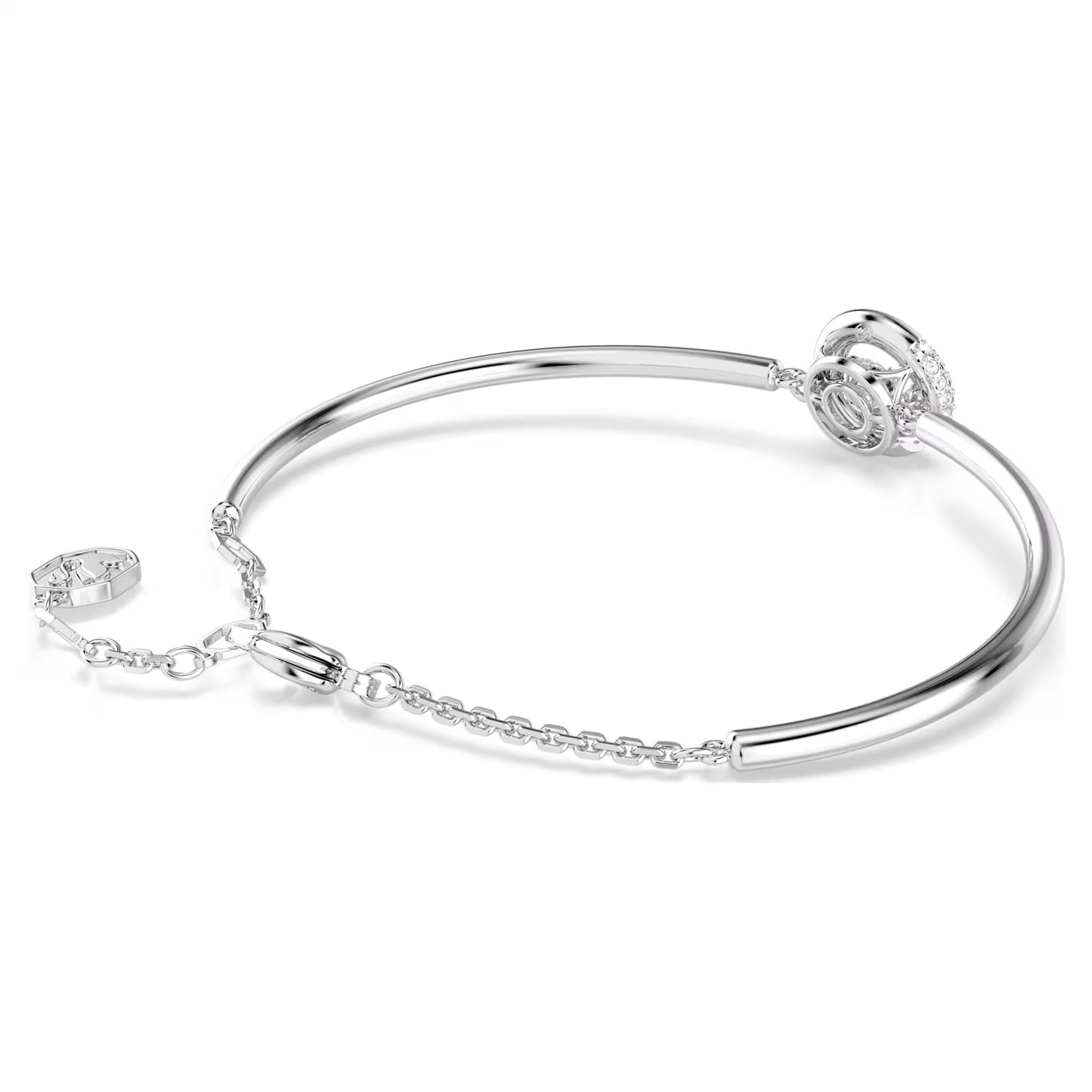 Dextera bangle, Round cut, White, Rhodium plated