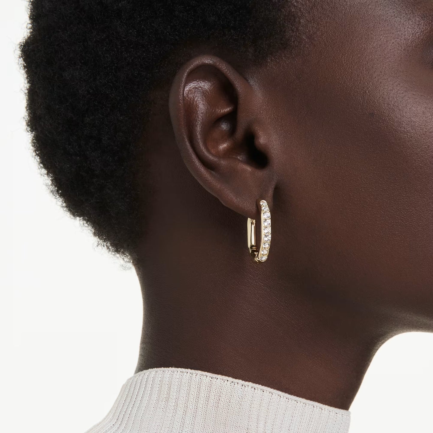 Dextera hoop earrings, Octagon shape, Round cut, Medium, White, Gold-tone plated