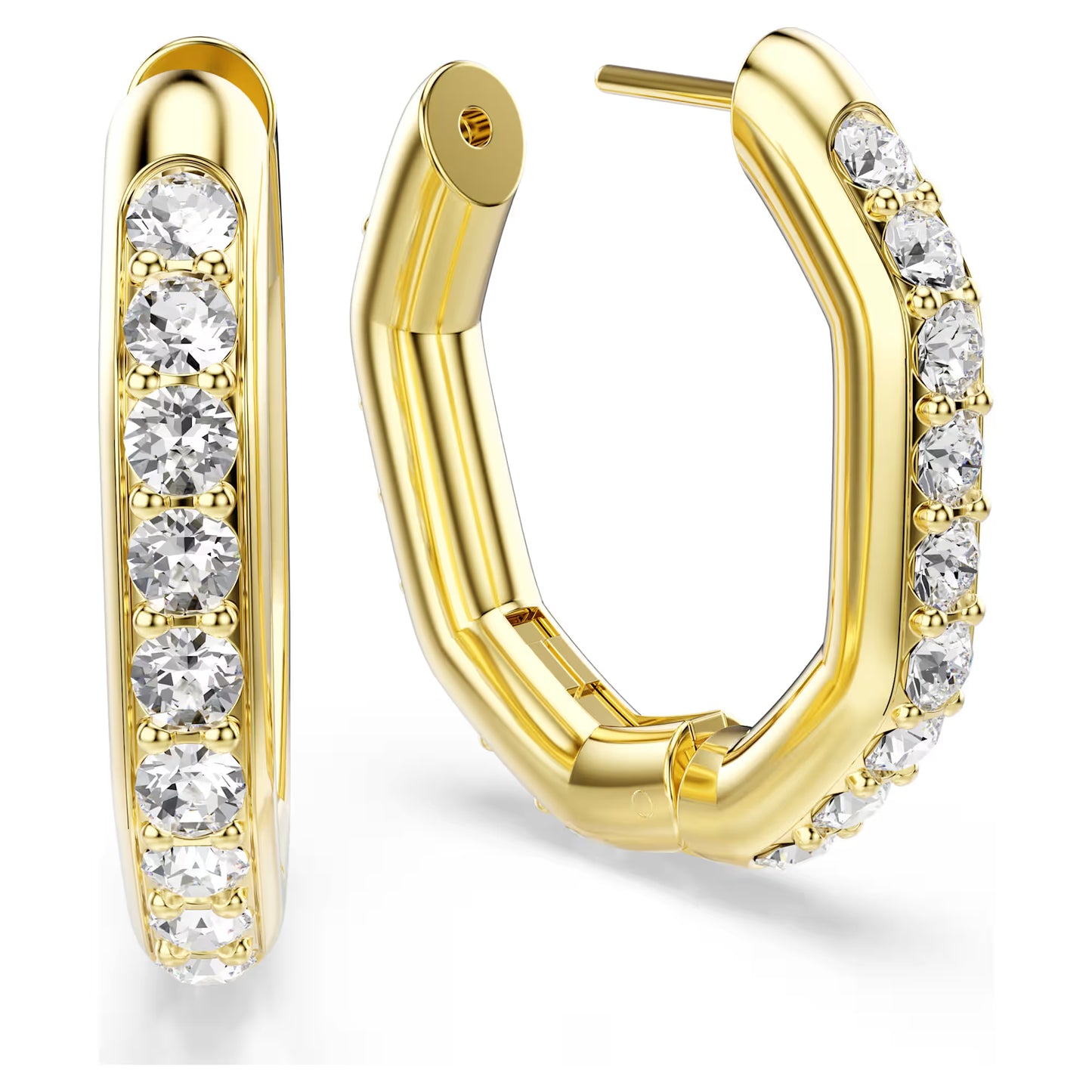 Dextera hoop earrings, Octagon shape, Round cut, Medium, White, Gold-tone plated