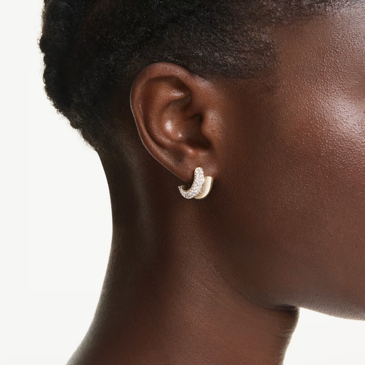 Dextera hoop earrings, Round cut, Mini, White, Gold-tone plated