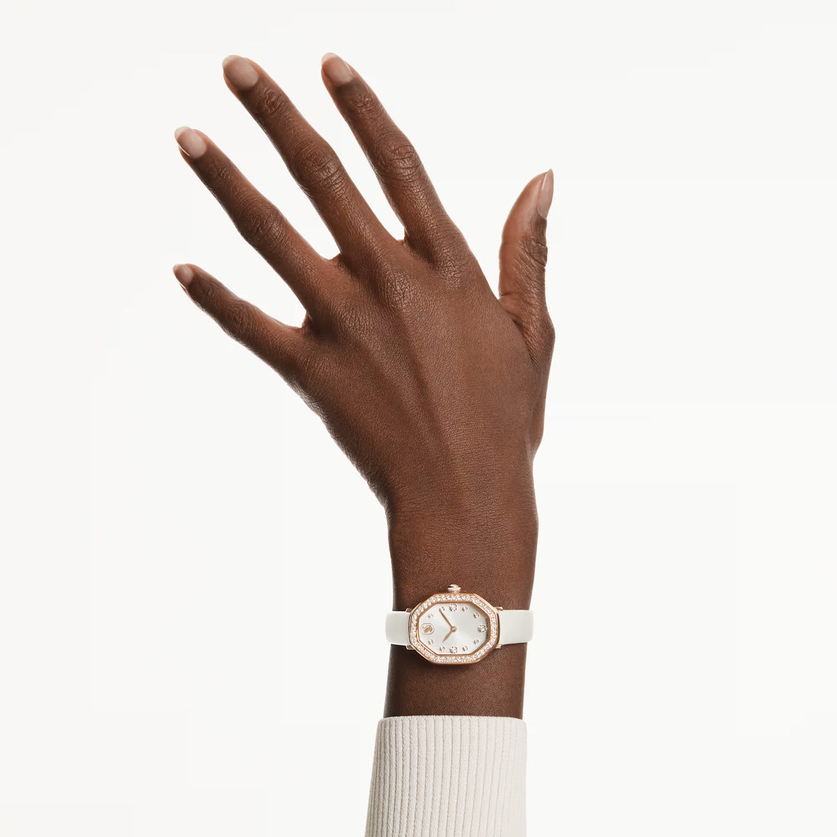 Dextera octagon watch, Swiss Made, Leather strap, White, Rose gold-tone finish