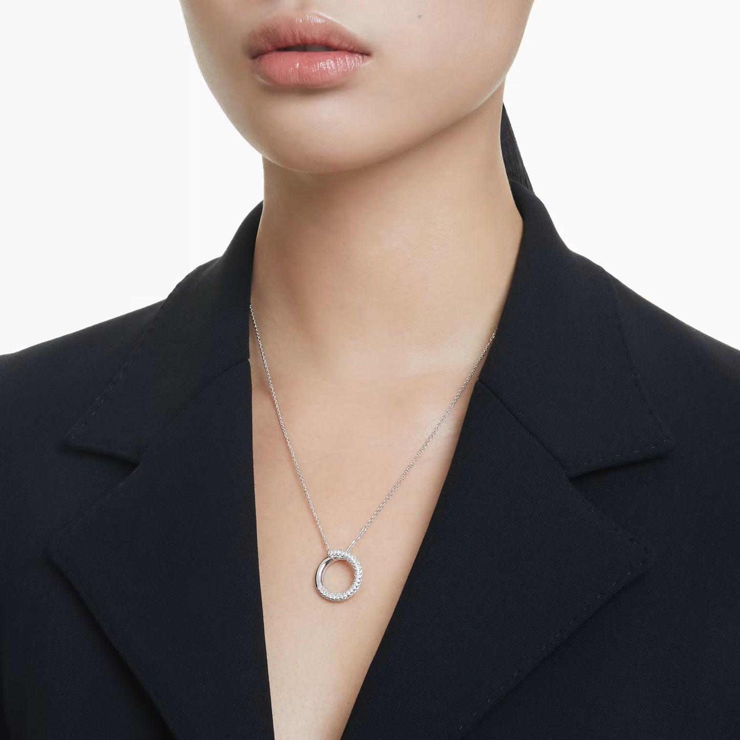 Dextera pendant, Pavé, White, Rhodium plated