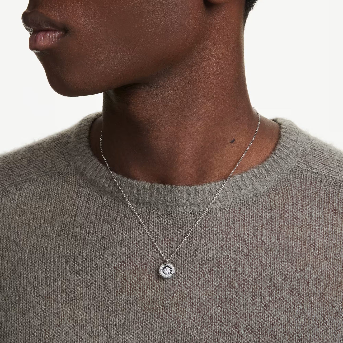 Dextera pendant, Round cut, White, Rhodium plated