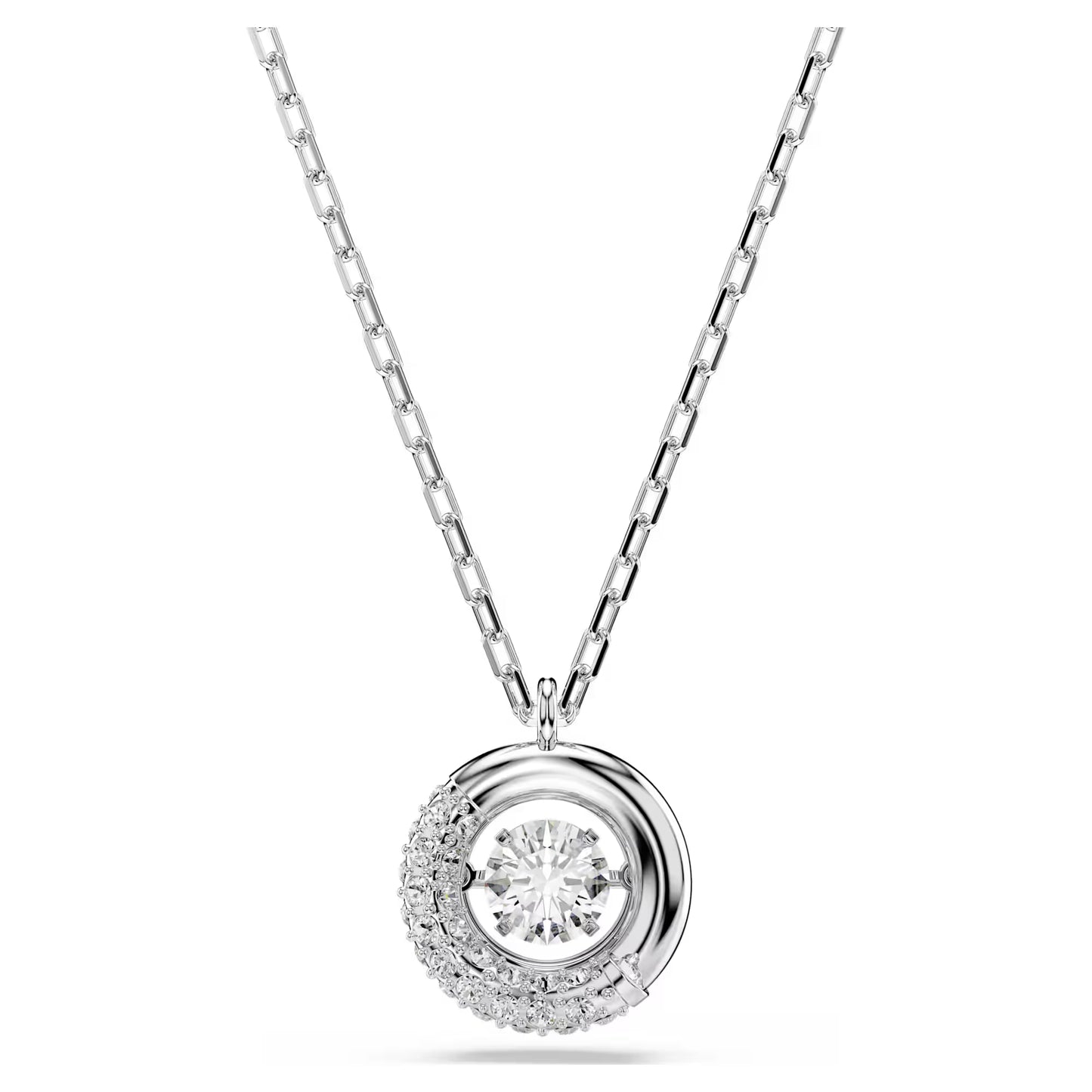 Dextera pendant, Round cut, White, Rhodium plated