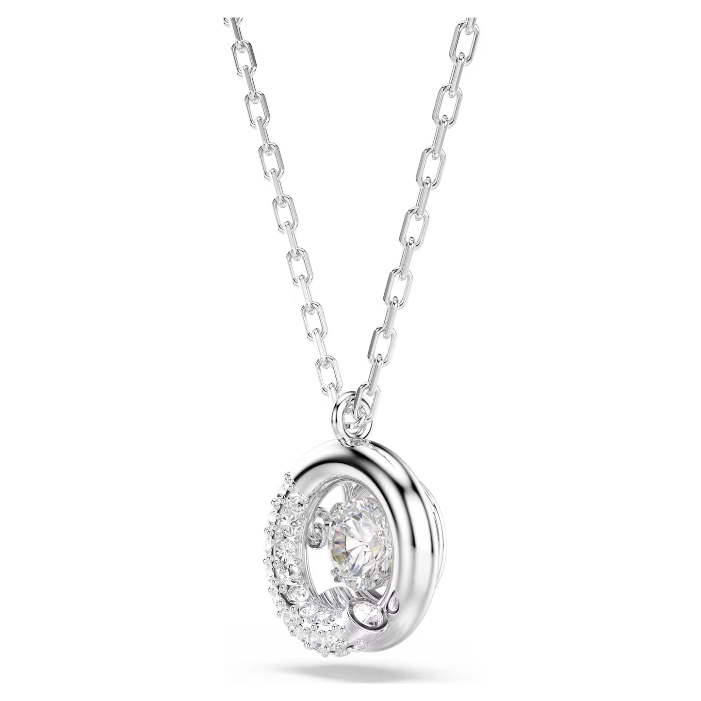 Dextera pendant, Round cut, White, Rhodium plated