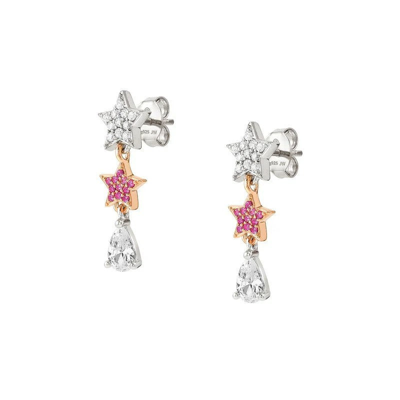 Lucentissima Silver Rose Gold Plated Pave CZ Star Earrings