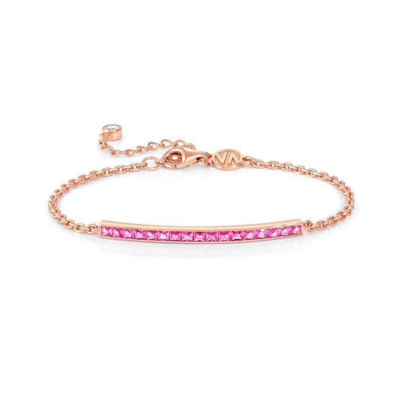 Carismatica Rose Gold Plated Princess Cut Pink CZ Bar Bracelet