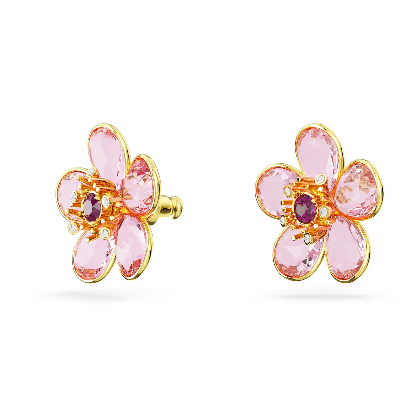 Florere stud earrings, Flower, Pink, Gold-tone