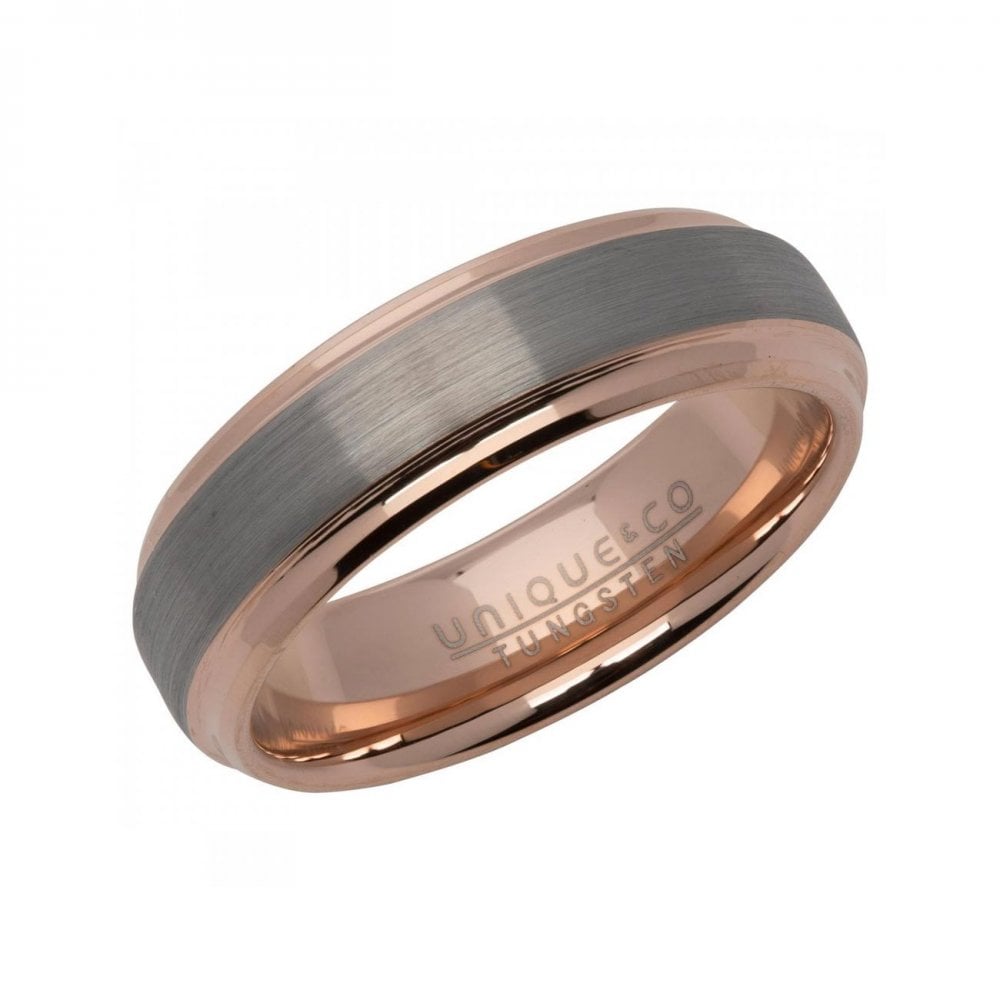 Tungsten Carbide Ring with Rose Gold IP Plating - Size 68