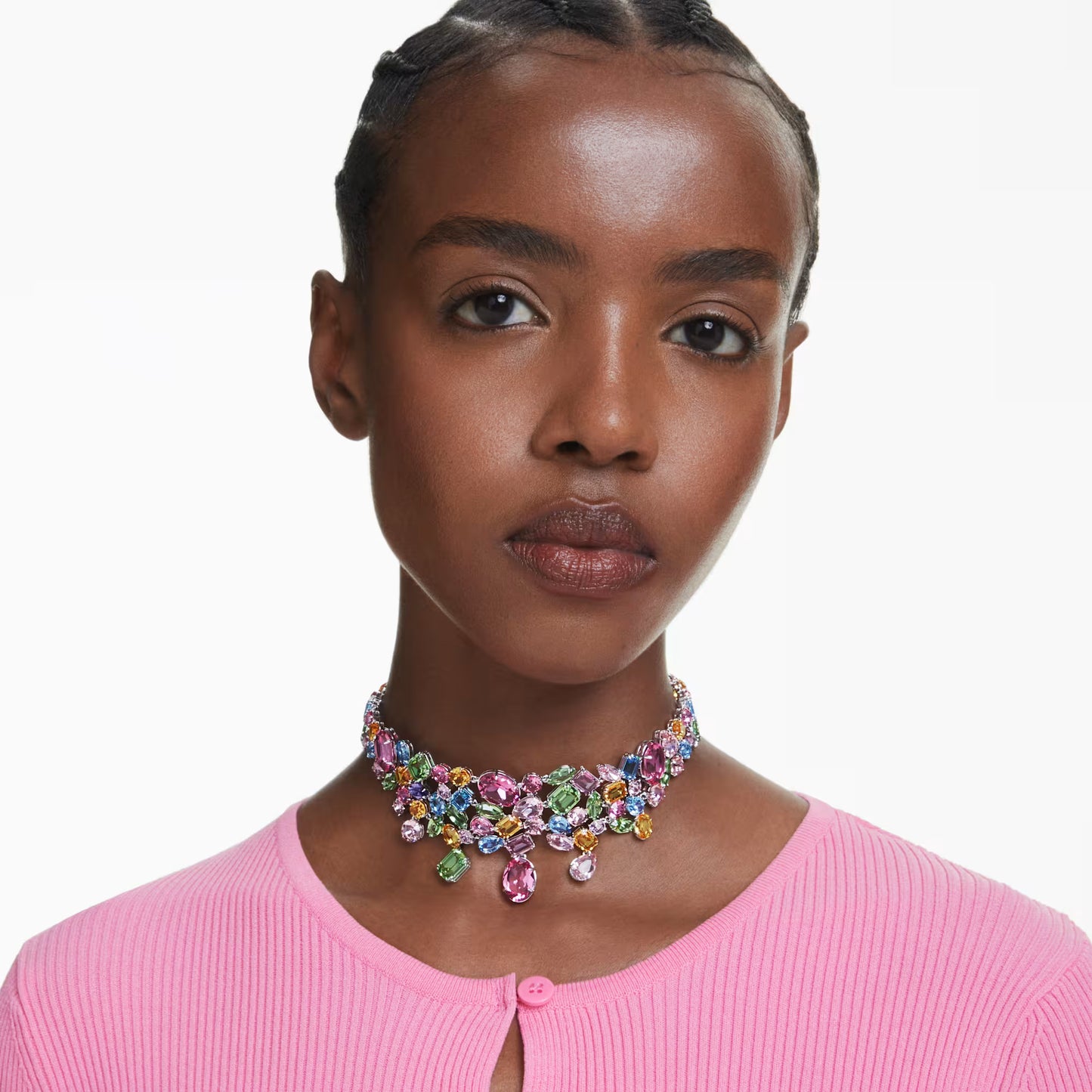 Gema choker, Mixed cuts, Multicoloured, Rhodium
