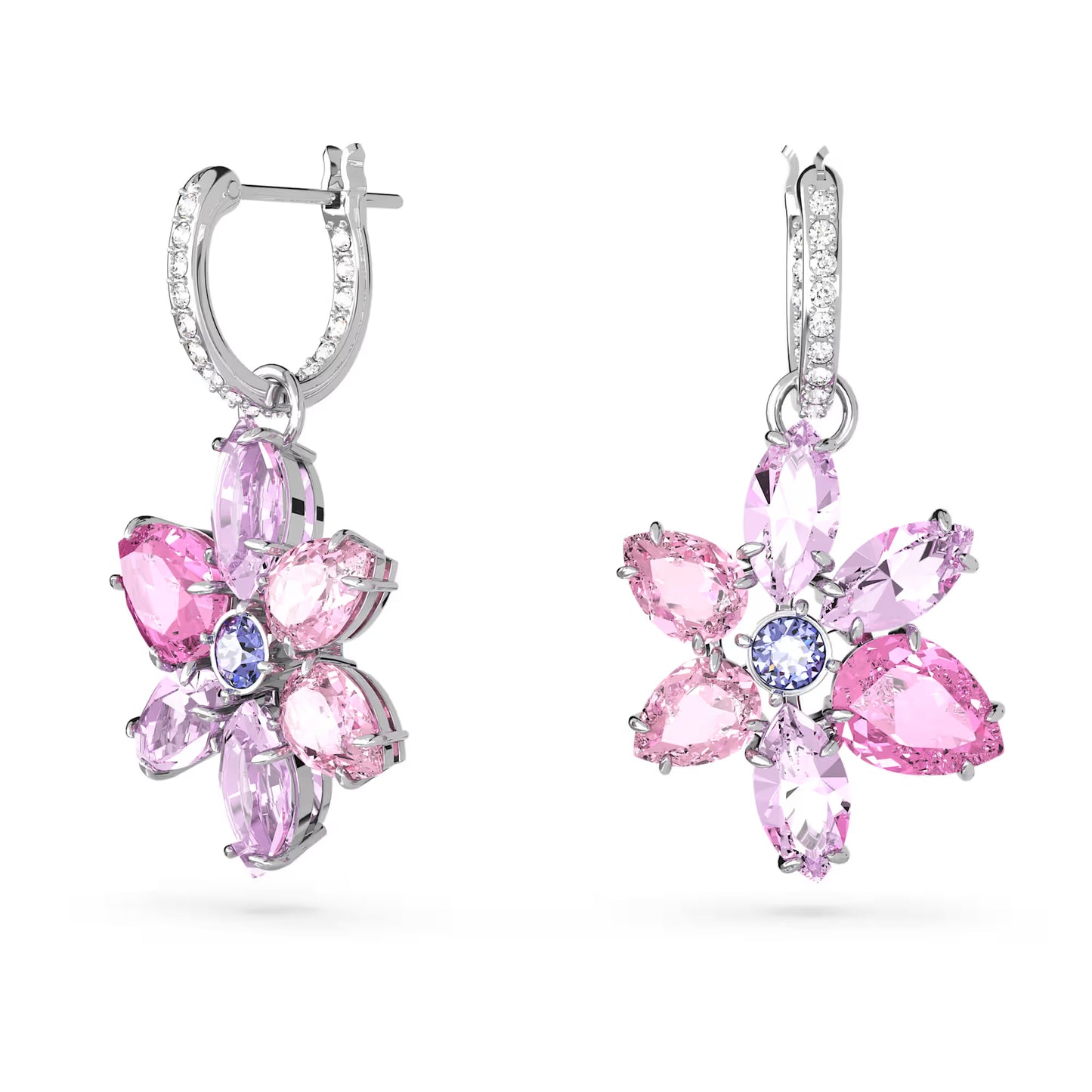 Gema drop earrings, Mixed cuts, Flower, Pink, Rhod