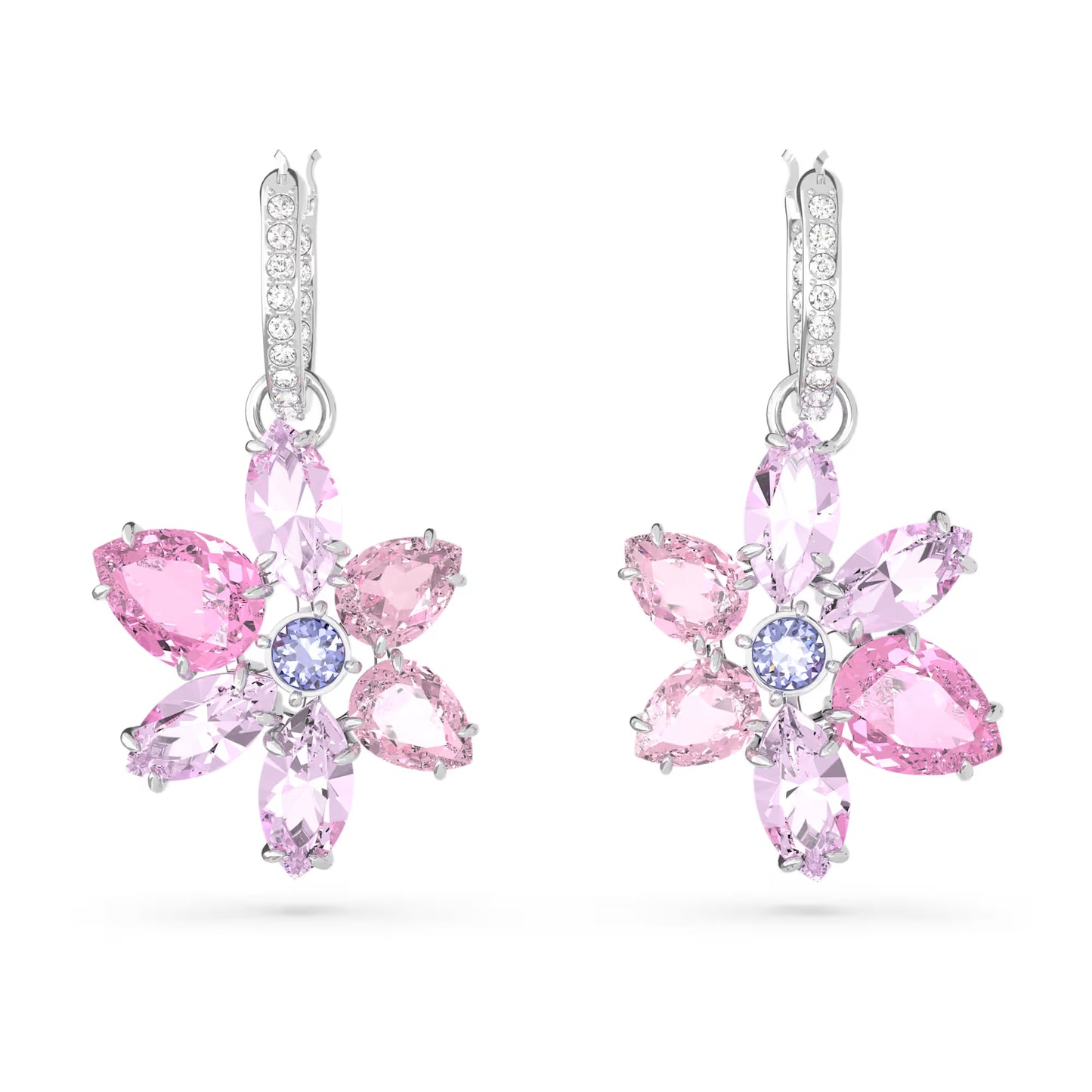 Gema drop earrings, Mixed cuts, Flower, Pink, Rhod