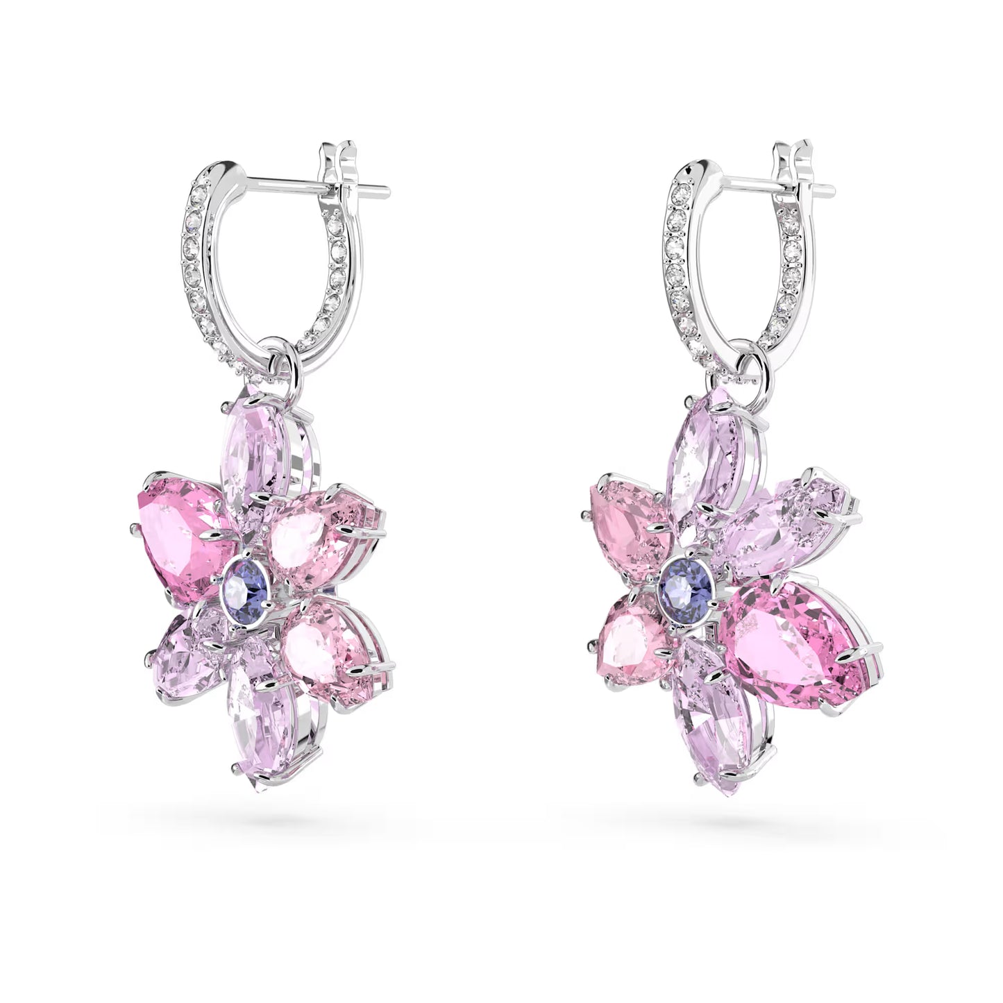 Gema drop earrings, Mixed cuts, Flower, Pink, Rhod