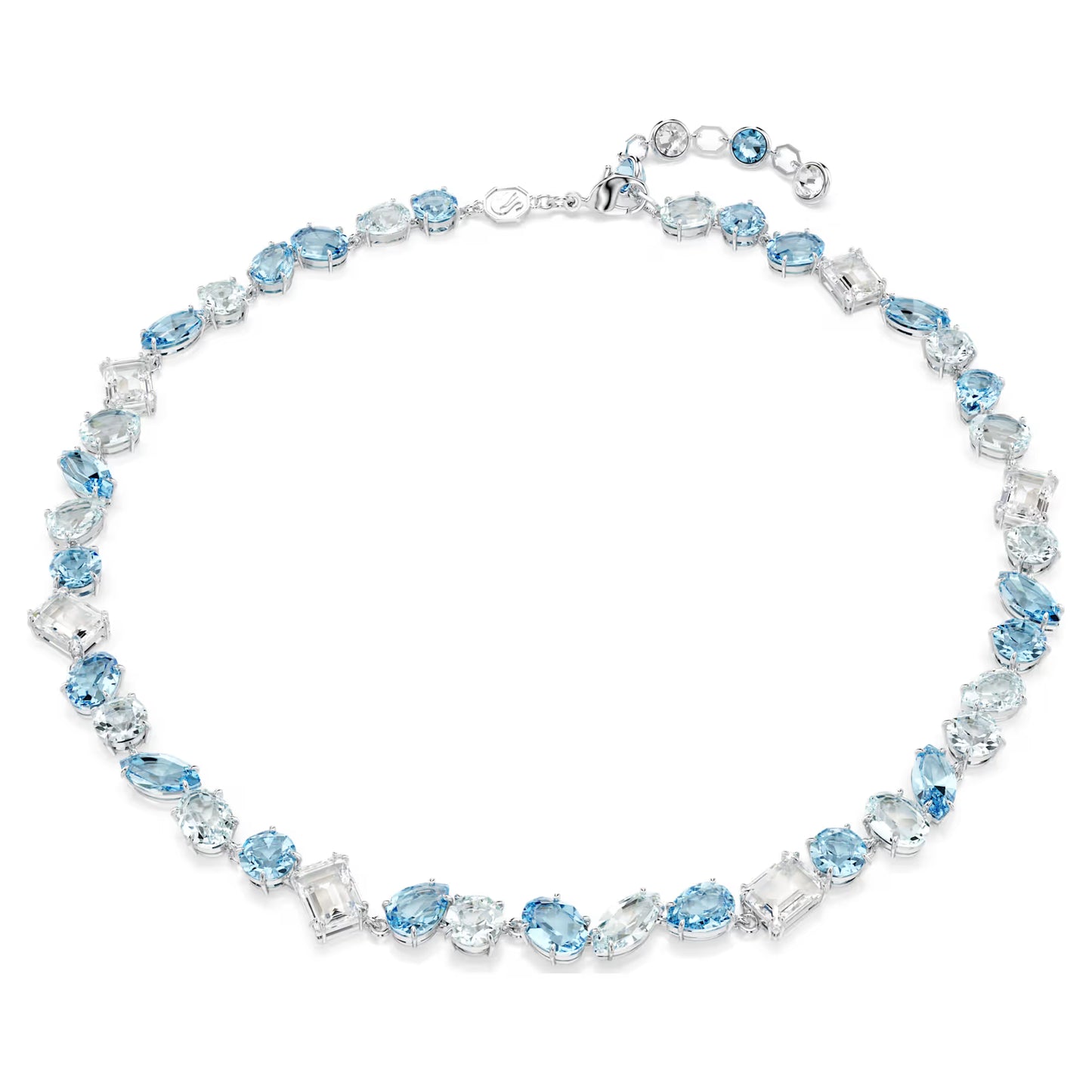 Gema necklace, Mixed cuts, Blue, Rhodium plated
