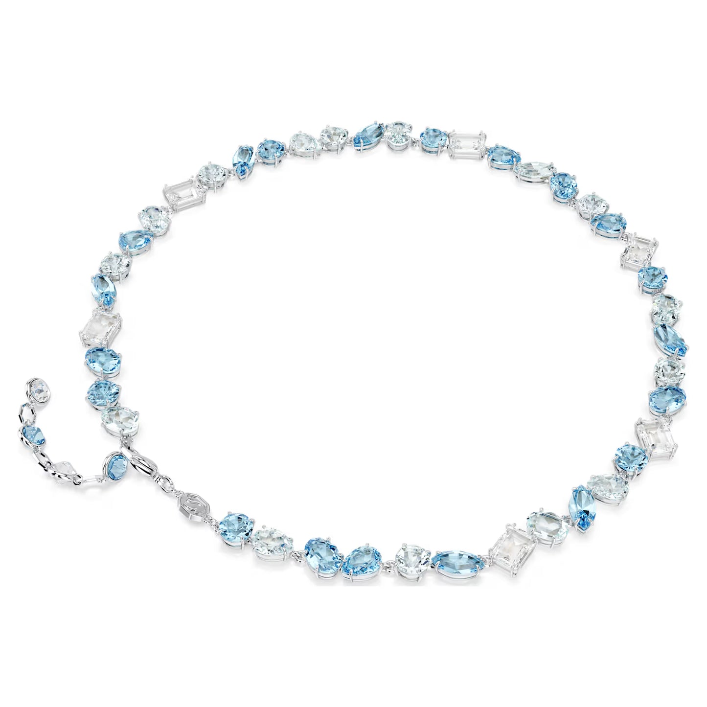Gema necklace, Mixed cuts, Blue, Rhodium plated