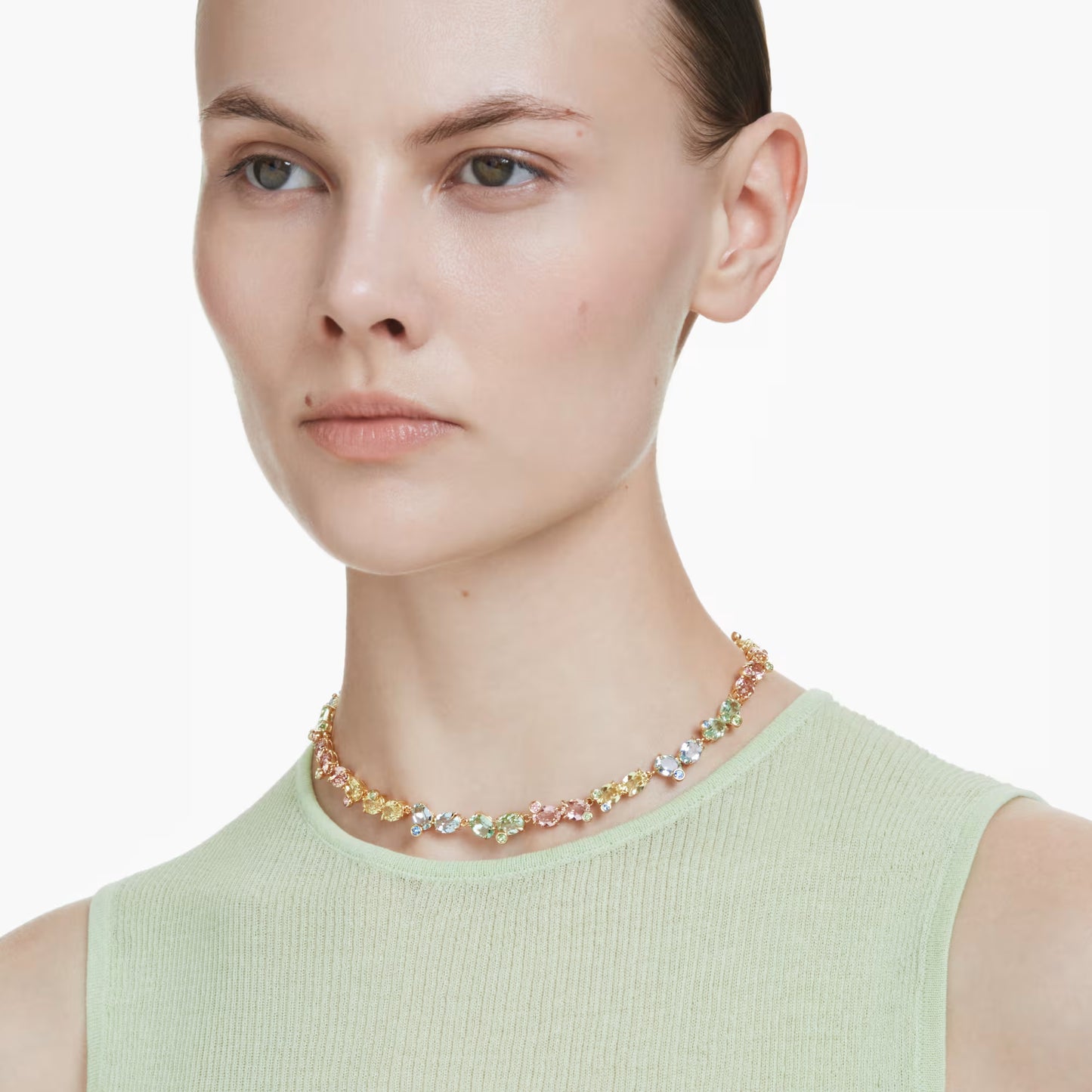 Gema necklace, Mixed cuts, Multicoloured, 18K gold finish