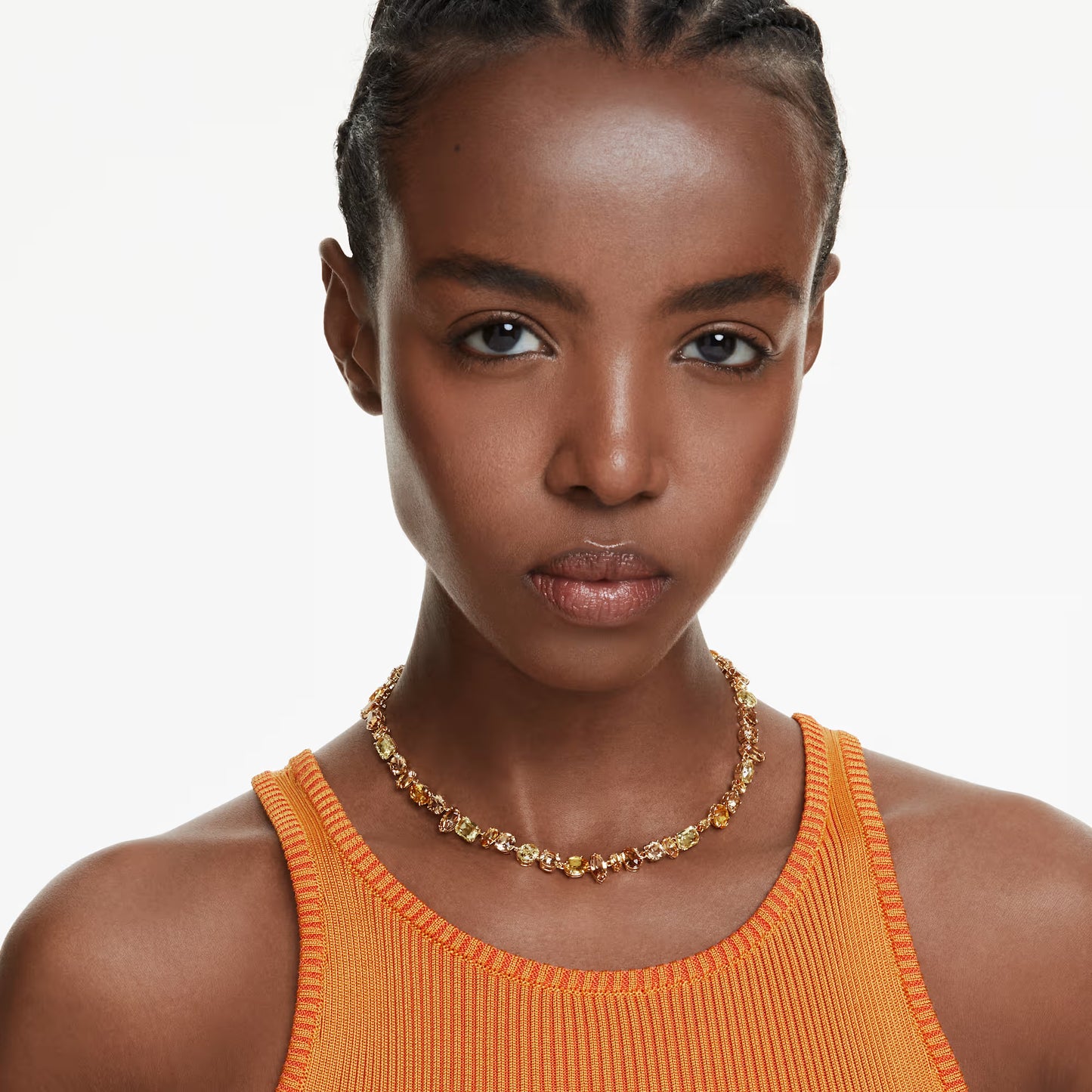 Gema necklace Mixed cuts, Yellow, Gold-tone plated