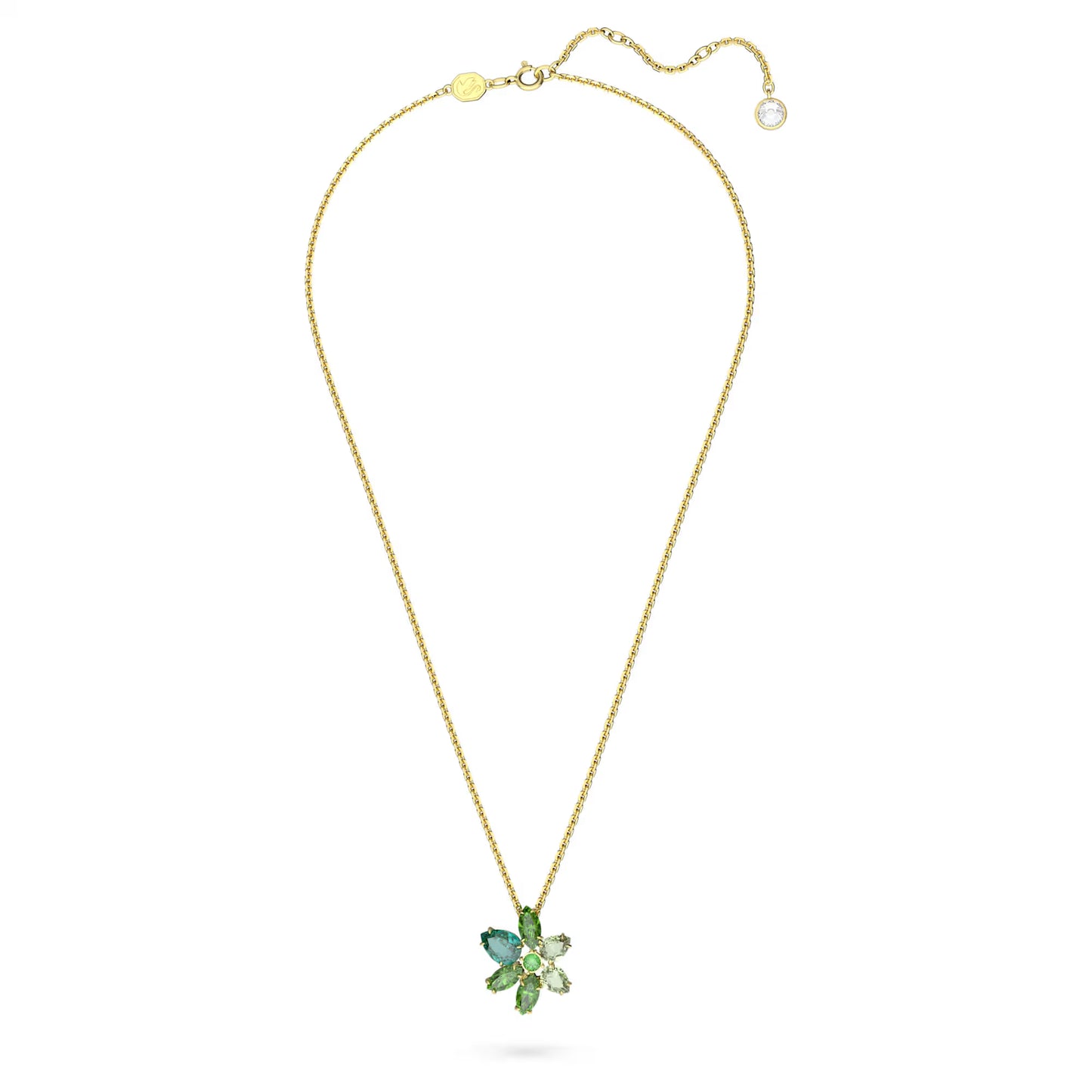 Gema pendant, Mixed cuts, Flower, Green, Gold-tone