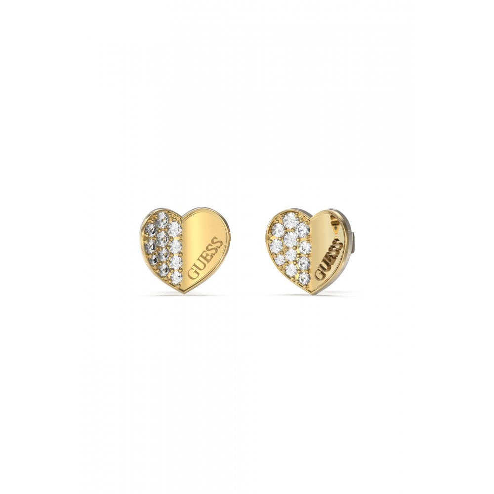 Gold Heart Half CZ Stud Earrings