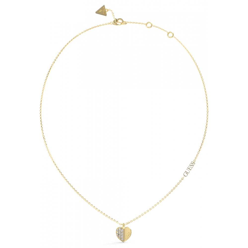 Yellow Tone Half CZ Heart Necklace