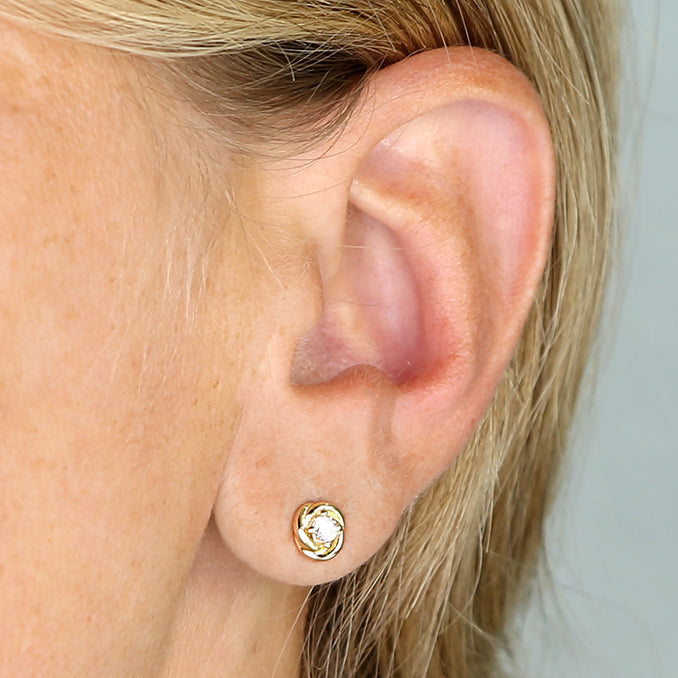 Yellow Gold Plated Sterling Silver Rose Studs with CZ