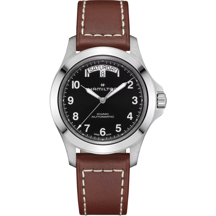 Khaki Field King Day-Date 40mm Leather Strap Watch
