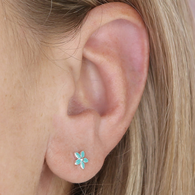 Sterling Silver Enamel Flower Stud Earrings