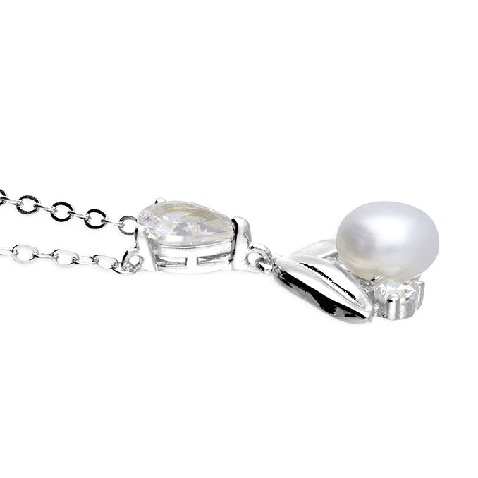 Sterling Silver Delicate Pearl And Cubic Zirconia Necklace