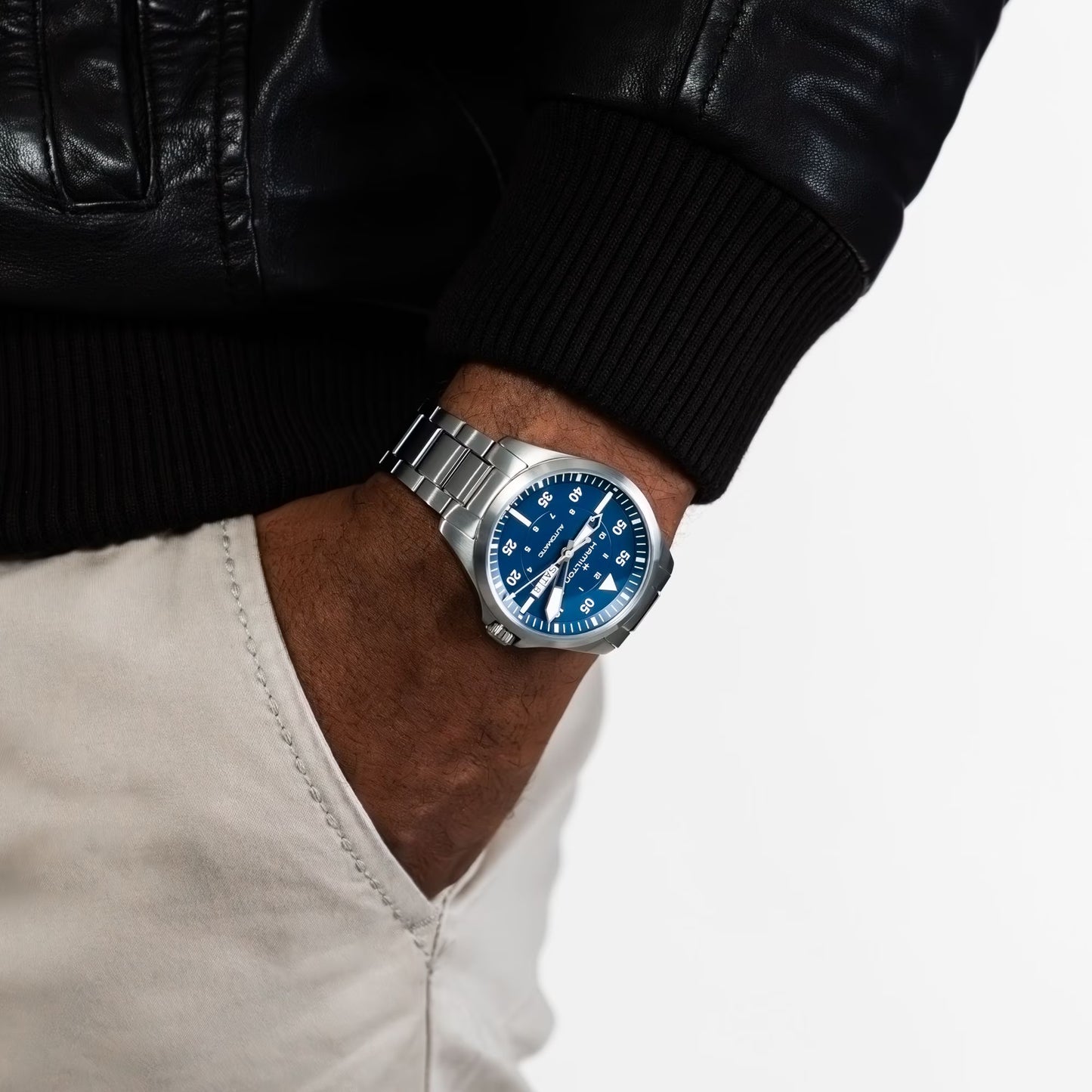 Khaki Aviation Pilot Day Date | 42mm Stainless Steel Blue Dial
