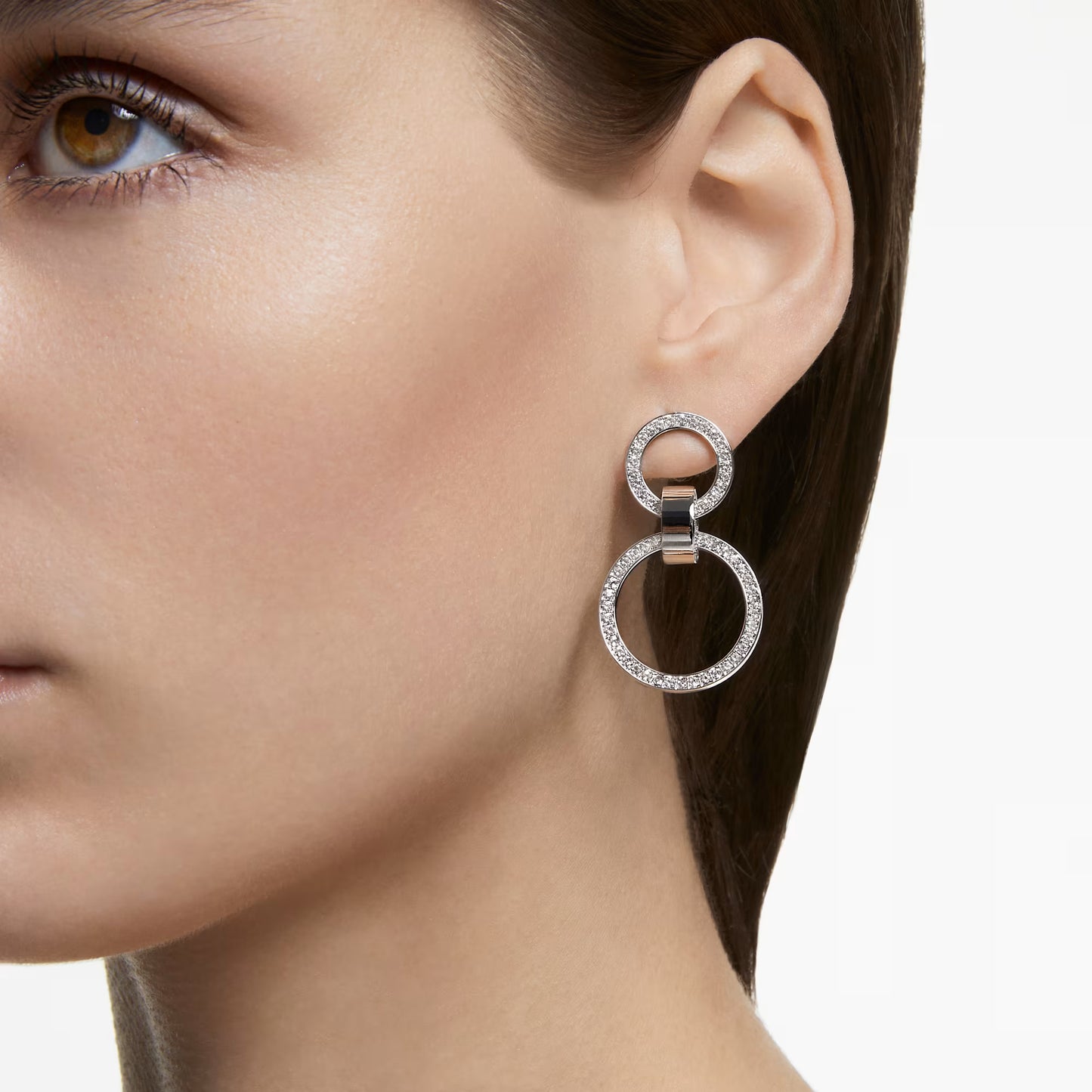 Hollow hoop earrings, White, Rhodium plated