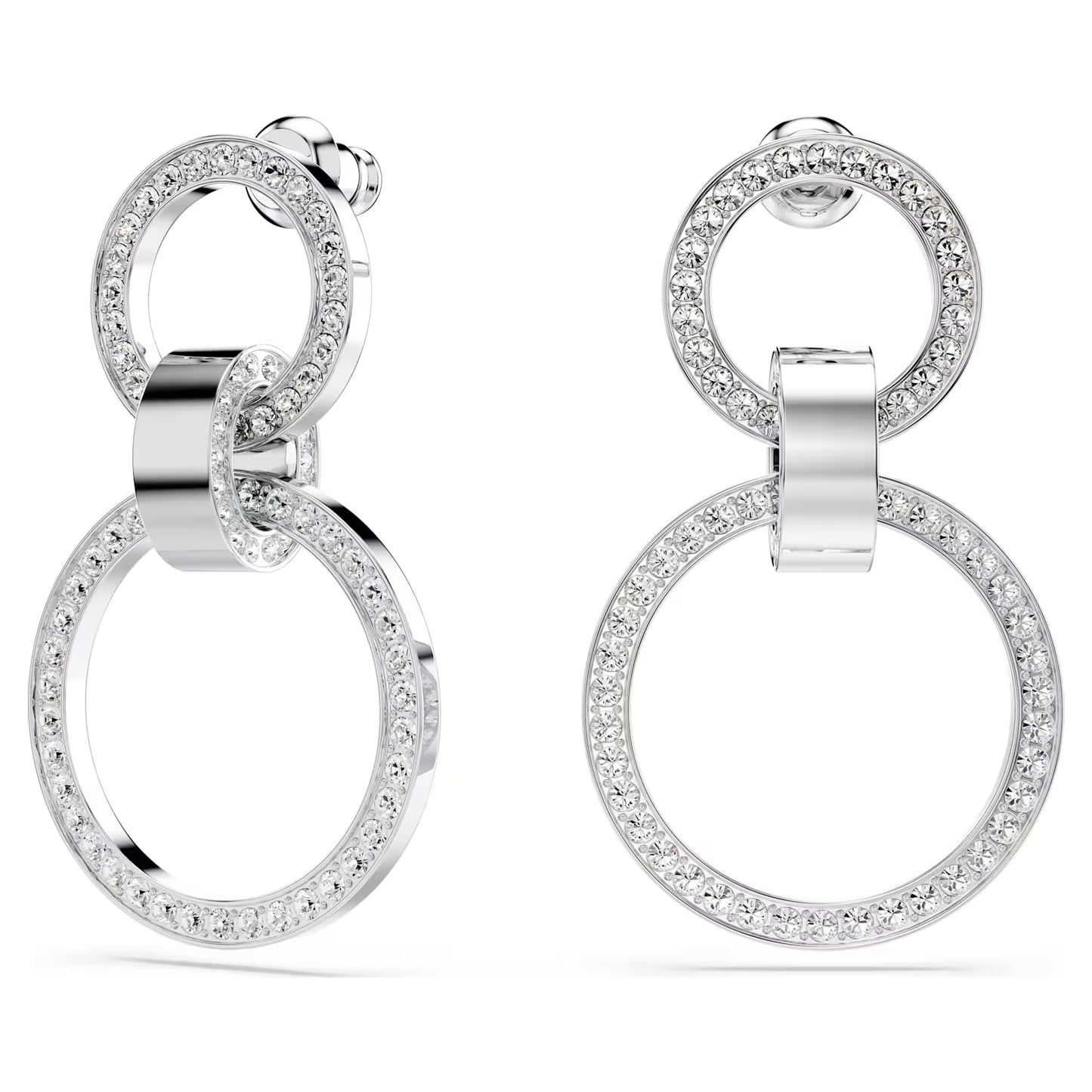 Hollow hoop earrings, White, Rhodium plated