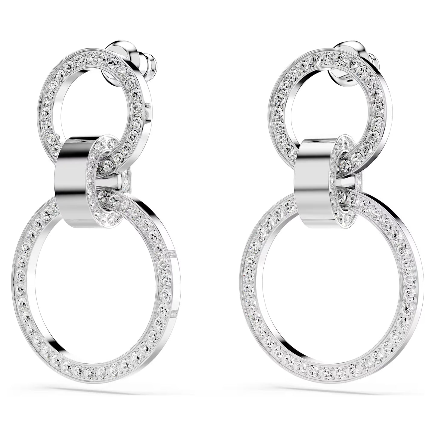 Hollow hoop earrings, White, Rhodium plated