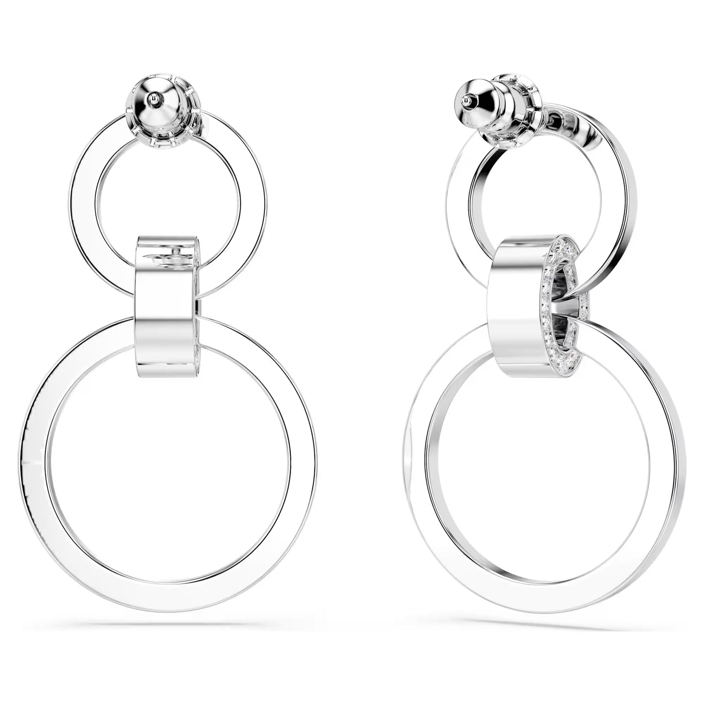 Hollow hoop earrings, White, Rhodium plated