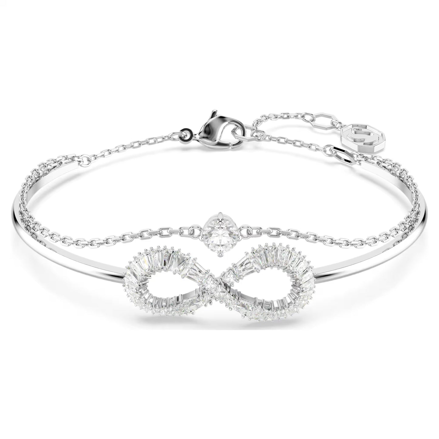 Hyperbola bangle, Infinity, White, Rhodium, M