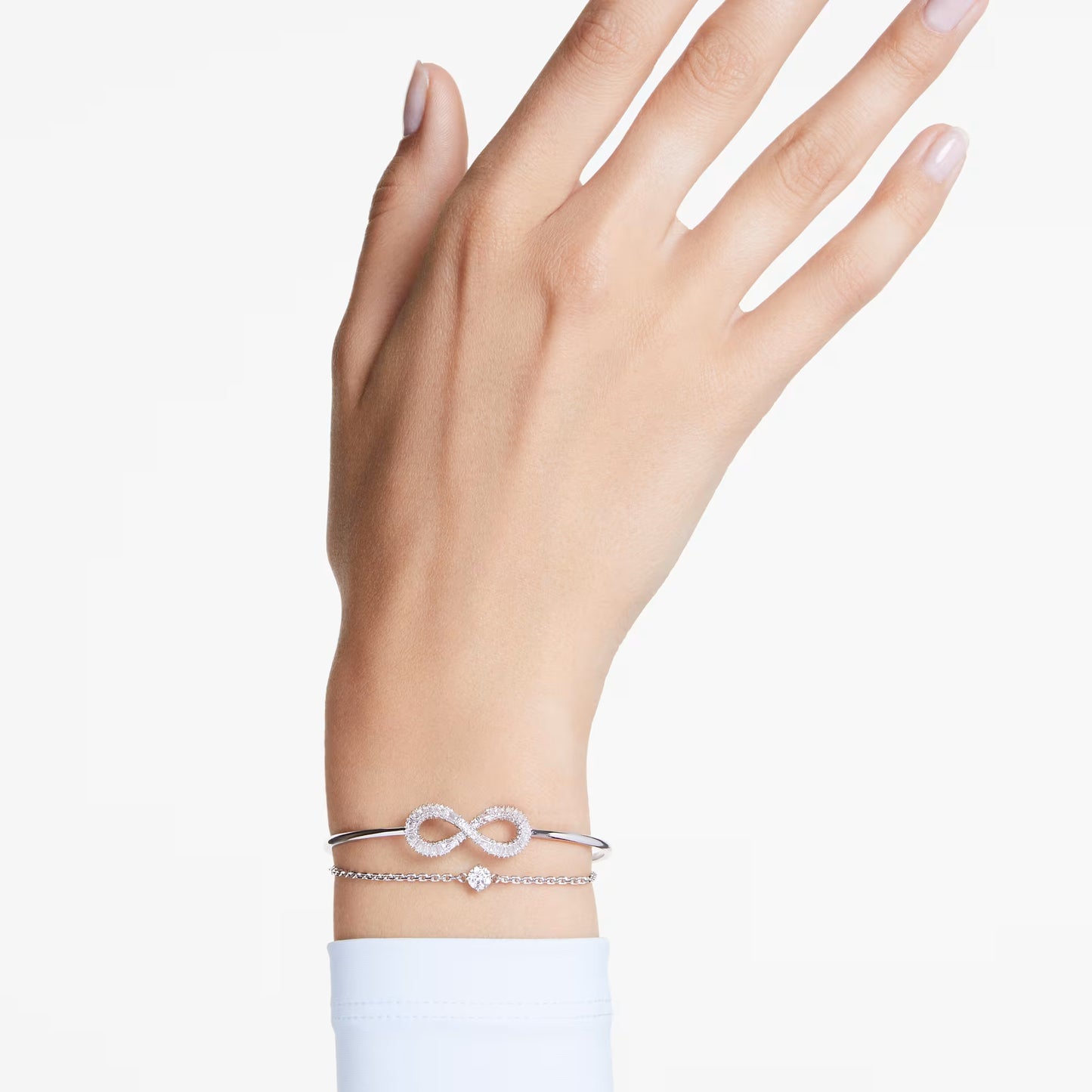 Hyperbola bangle, Infinity, White, Rhodium, M