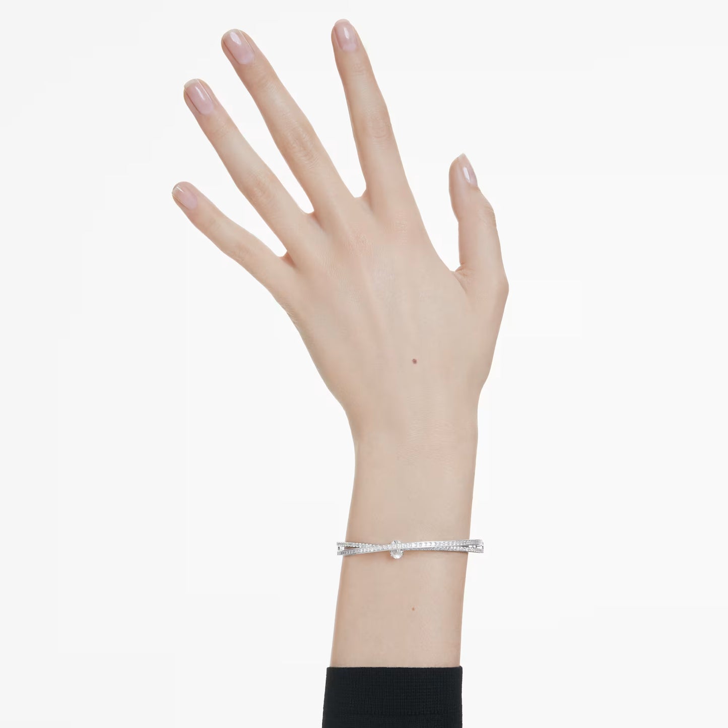 Hyperbola bangle, Mixed cuts, White, Rhodium plated
