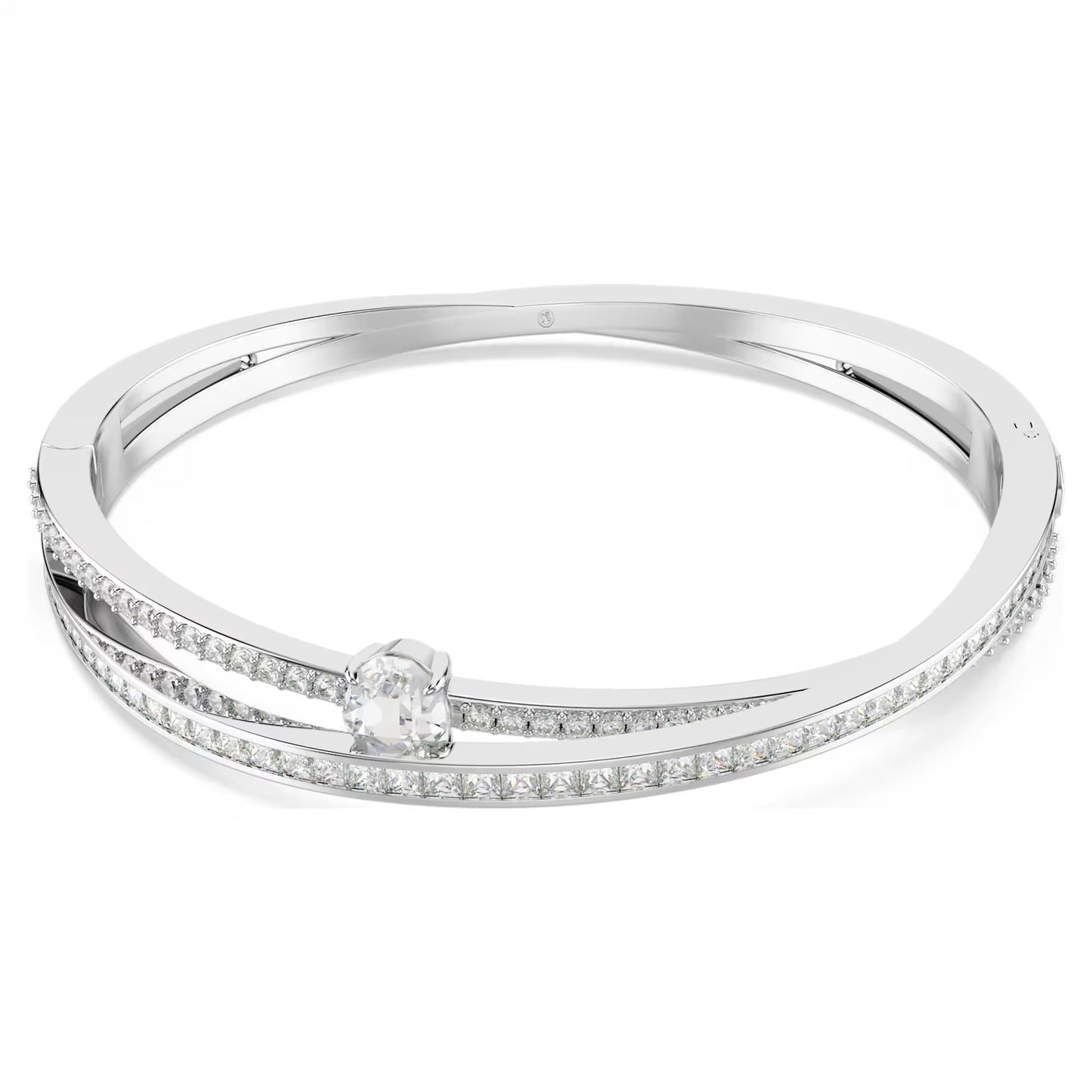Hyperbola bangle, Mixed cuts, White, Rhodium plated