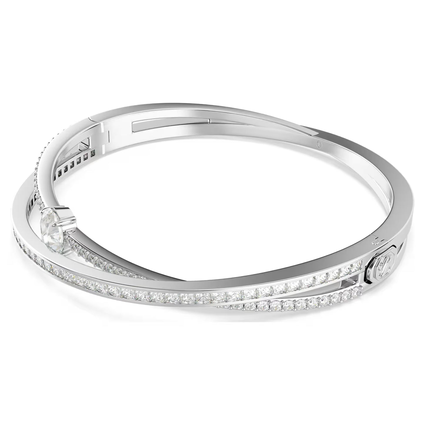 Hyperbola bangle, Mixed cuts, White, Rhodium plated