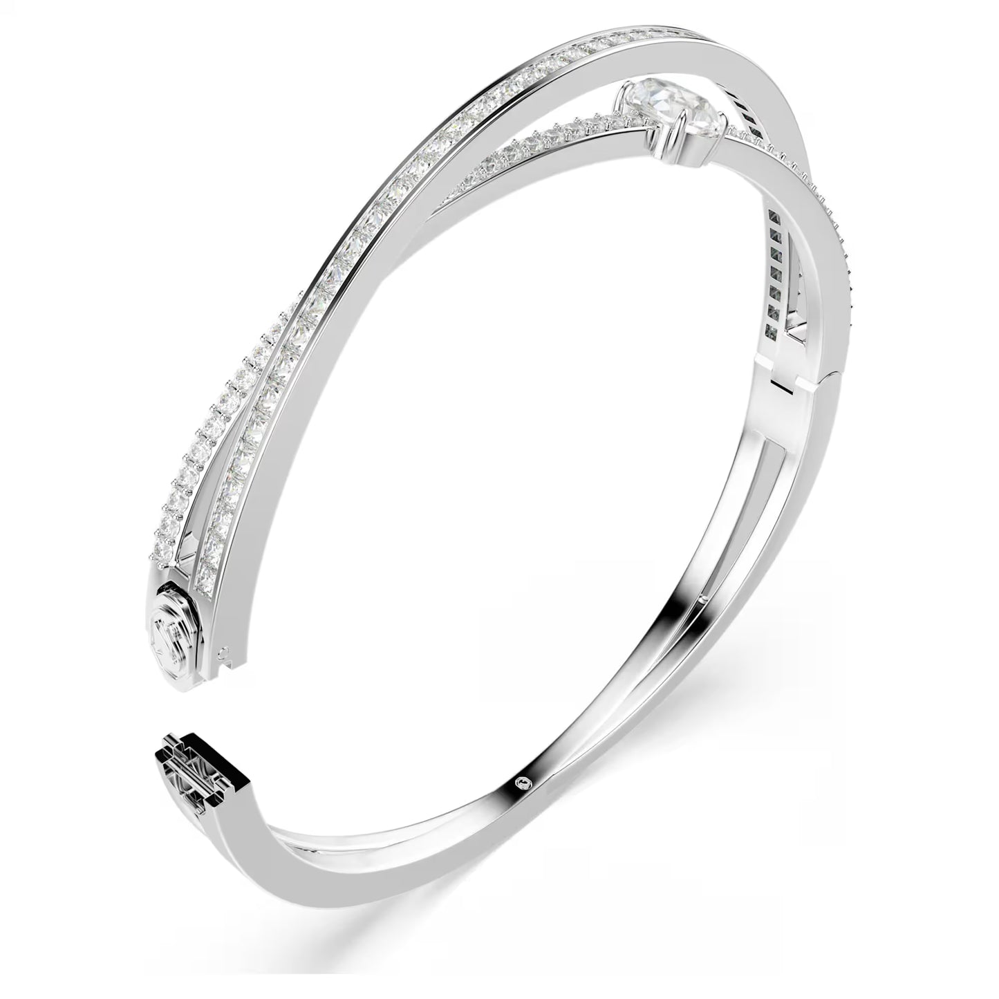 Hyperbola bangle, Mixed cuts, White, Rhodium plated