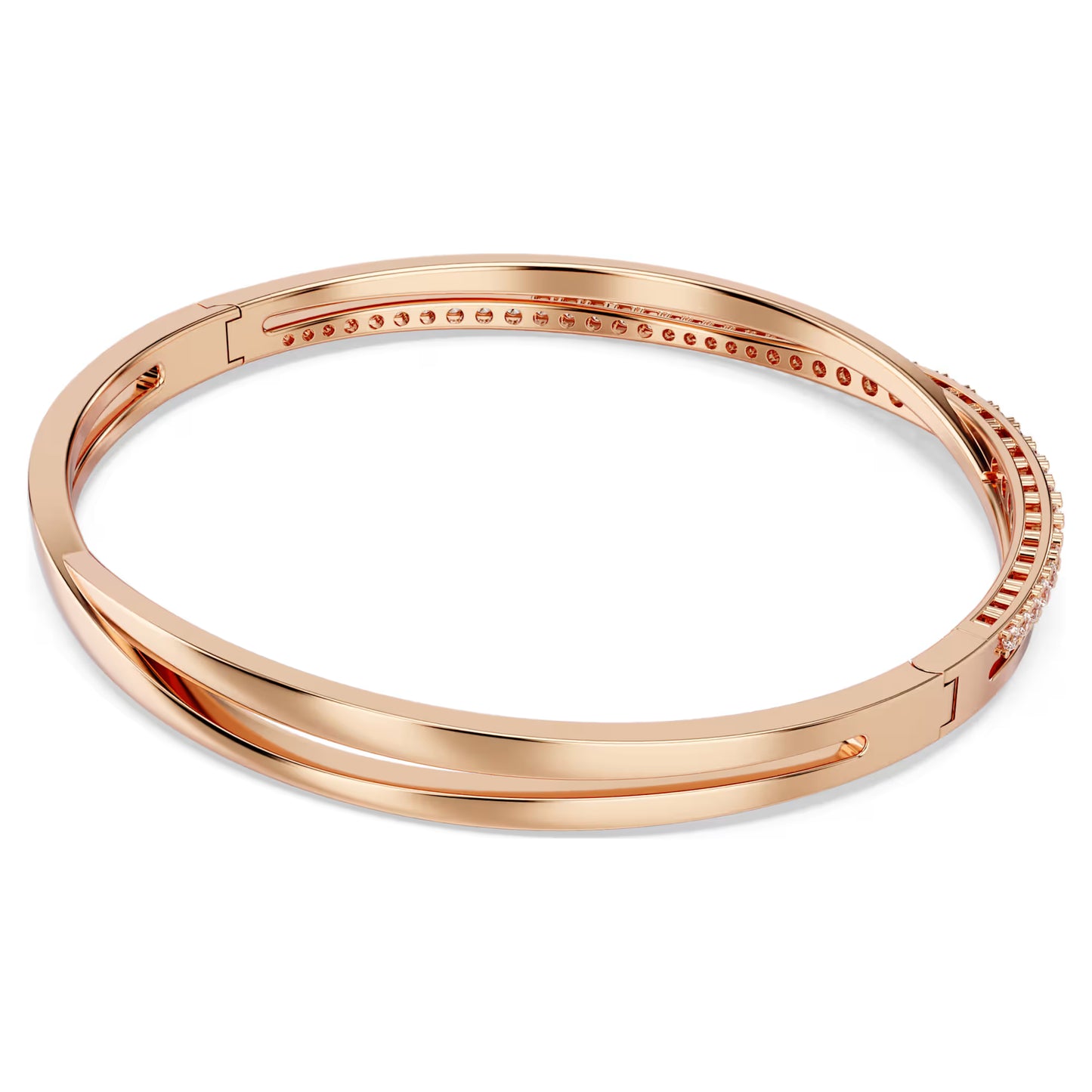 Hyperbola bangle, White, Rose gold-tone plated