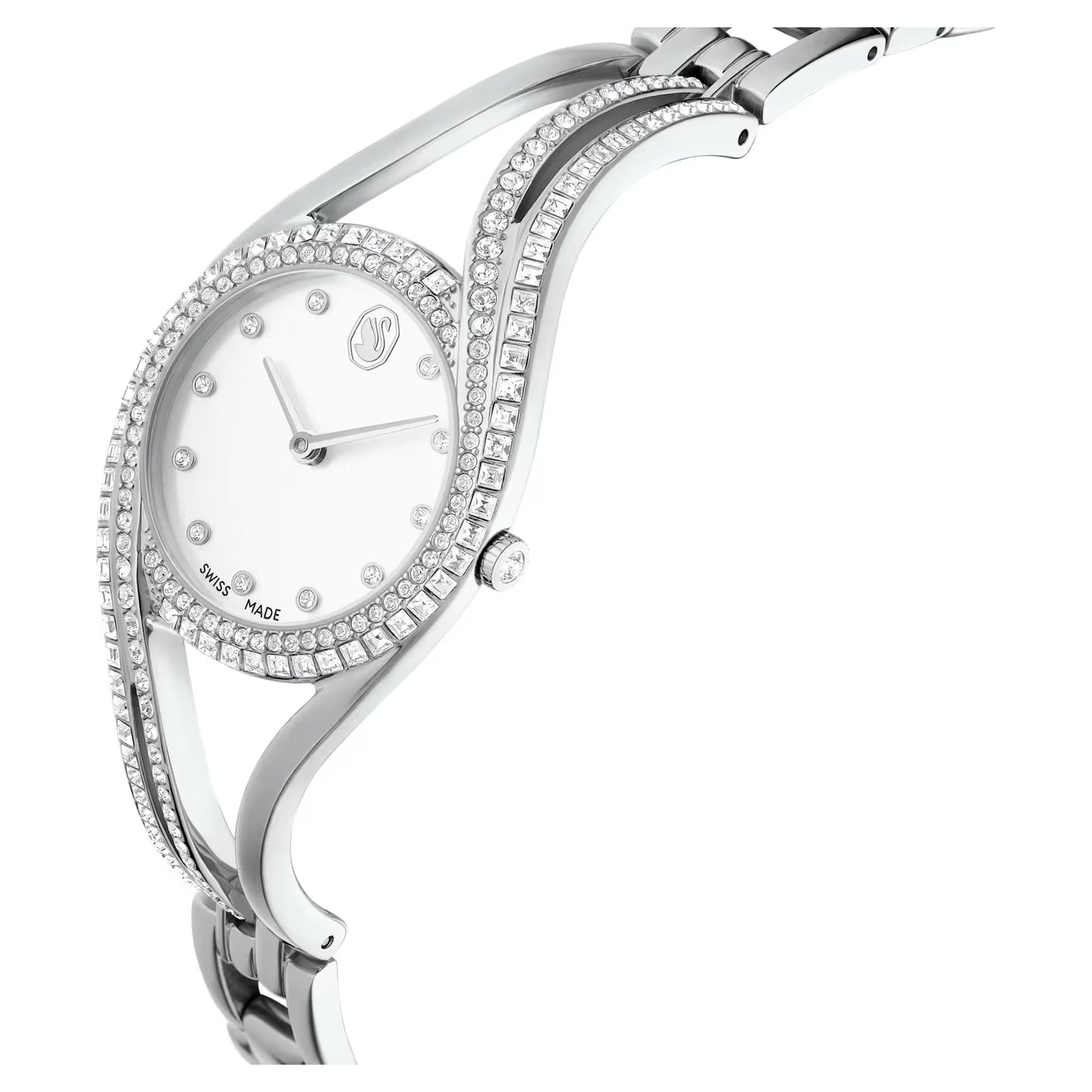 Hyperbola bangle watch, Swiss Made, Silver tone, Stainless steel