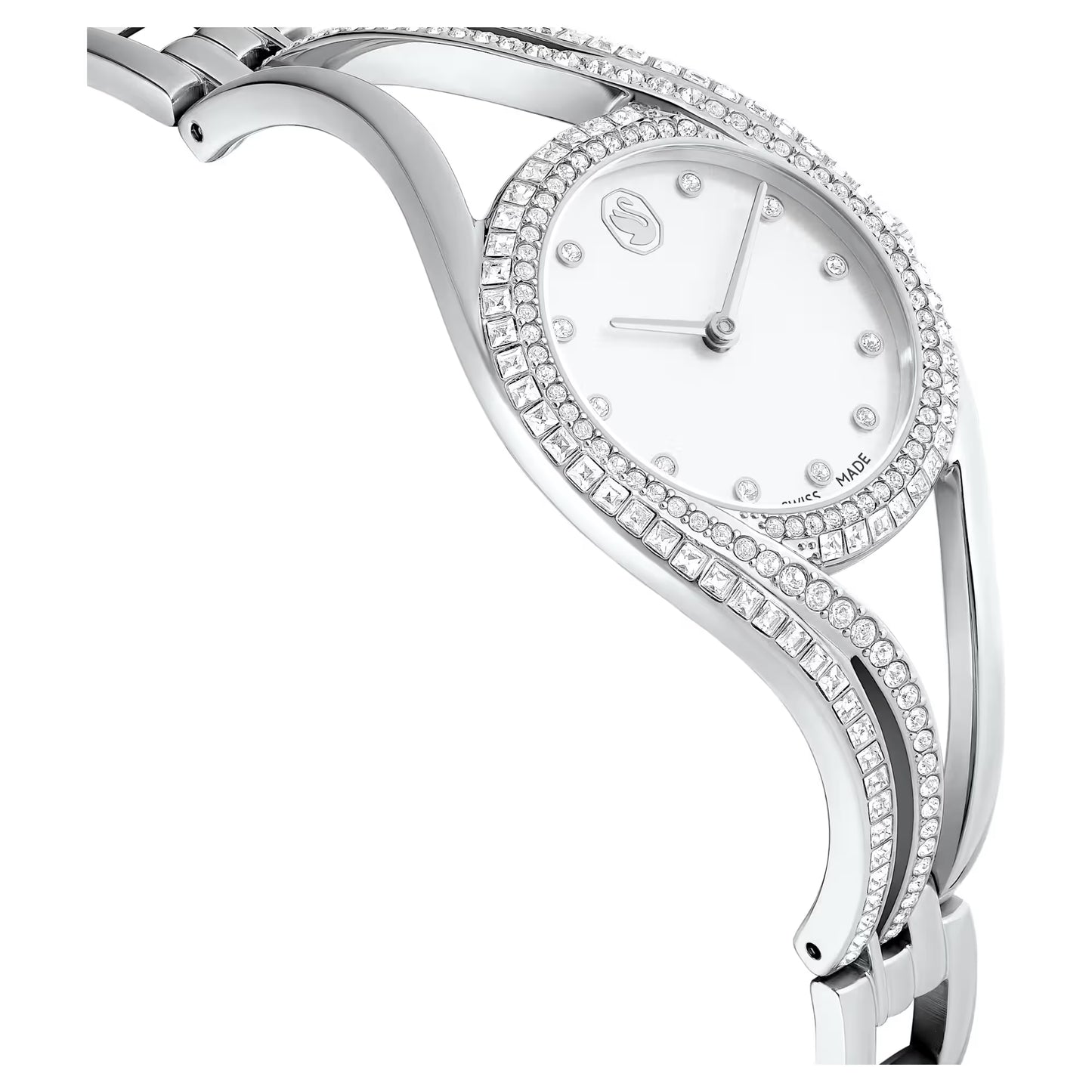 Hyperbola bangle watch, Swiss Made, Silver tone, Stainless steel